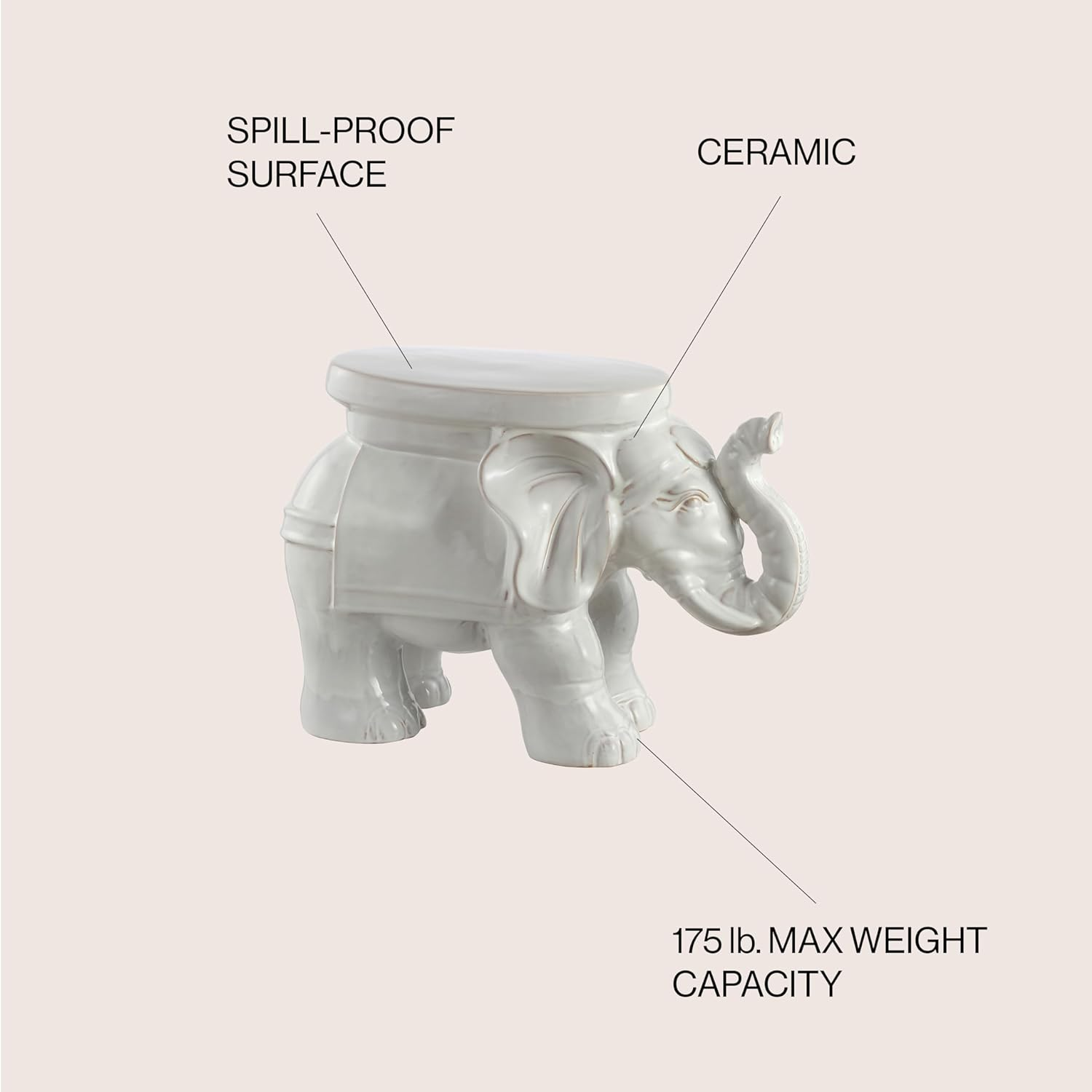 JONATHAN Y TBL1007A White Elephant 14.2" Ceramic Garden Stool, Coastal, Contemporary, Transitional, Side Table, Plant Stand, Spill-Proof, Living Room, Bathroom, Garden Room, Patio, Antique White image number 1