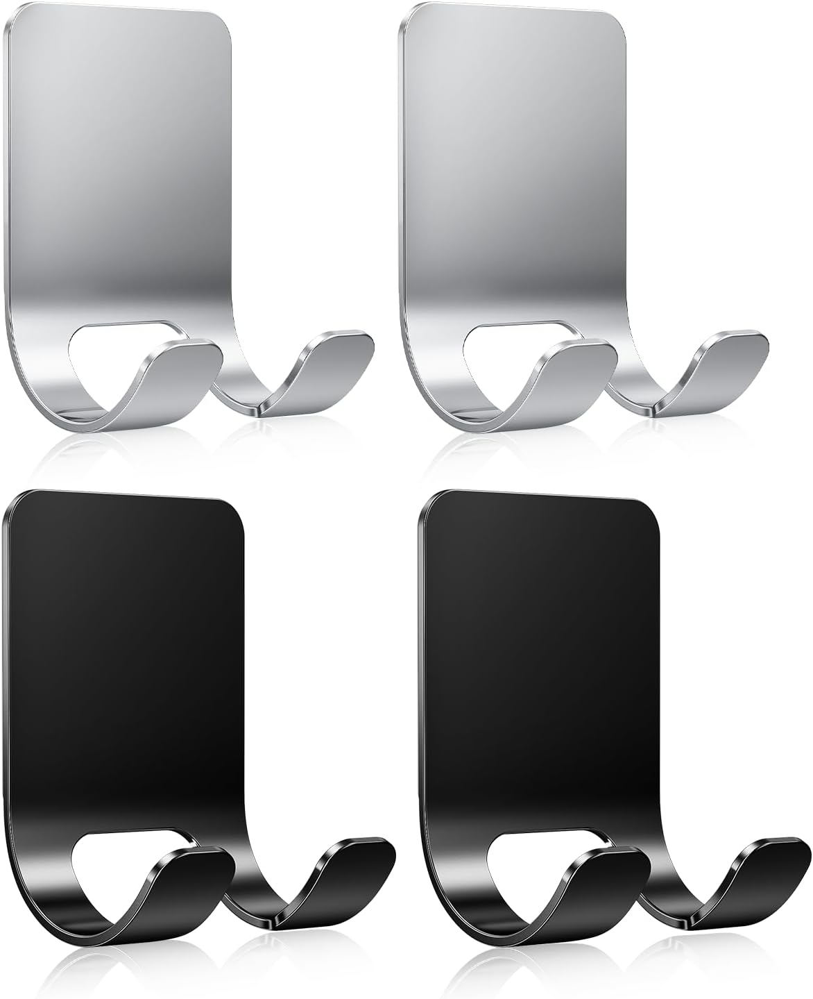 4Pcs Razor Holder, Shaver Hook Hanger, Multipurpose Self Adhesive Double Hooks, Silver Black Stainless Steel Shower Hooks, for Bathroom and Kitchen Storage, Includes Loofah, Towel, Plug, Clothes image number 3