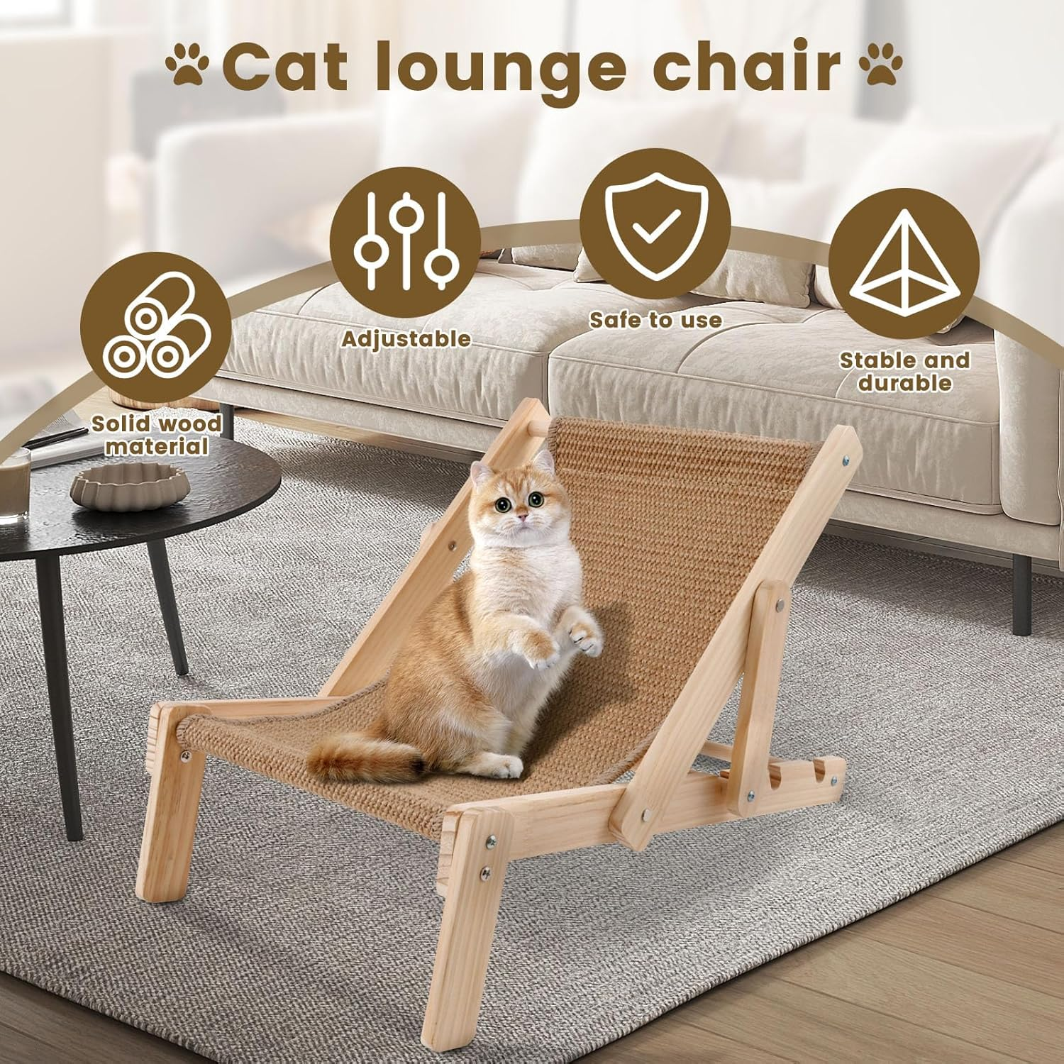 Cat Lounge Chair,Cat Sisal Bed,Cat Beach Chair,Beach Chair Cat Hammock,Sisal Cat Lounger,Sisal Cat Scratcher Chair for Cats Beach Home Indoors Outdoors image number 2