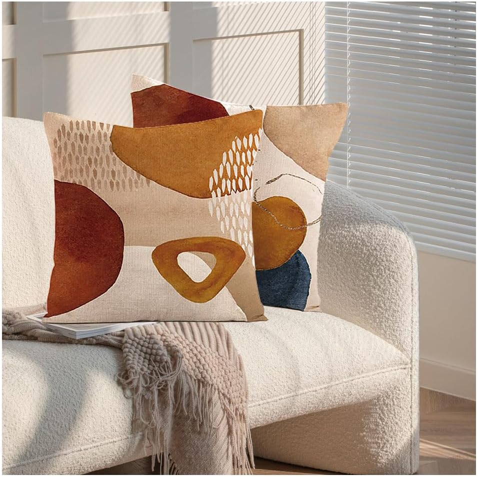 4Pcs Boho Cushion Cover, 45 X 45 Cm,Mid Century Abstract Aesthetic Navy Blue Burnt Orange Cushion Covers Geometric Minimalist Modern Art Linen Cushion for Sofa Couch Home image number 4