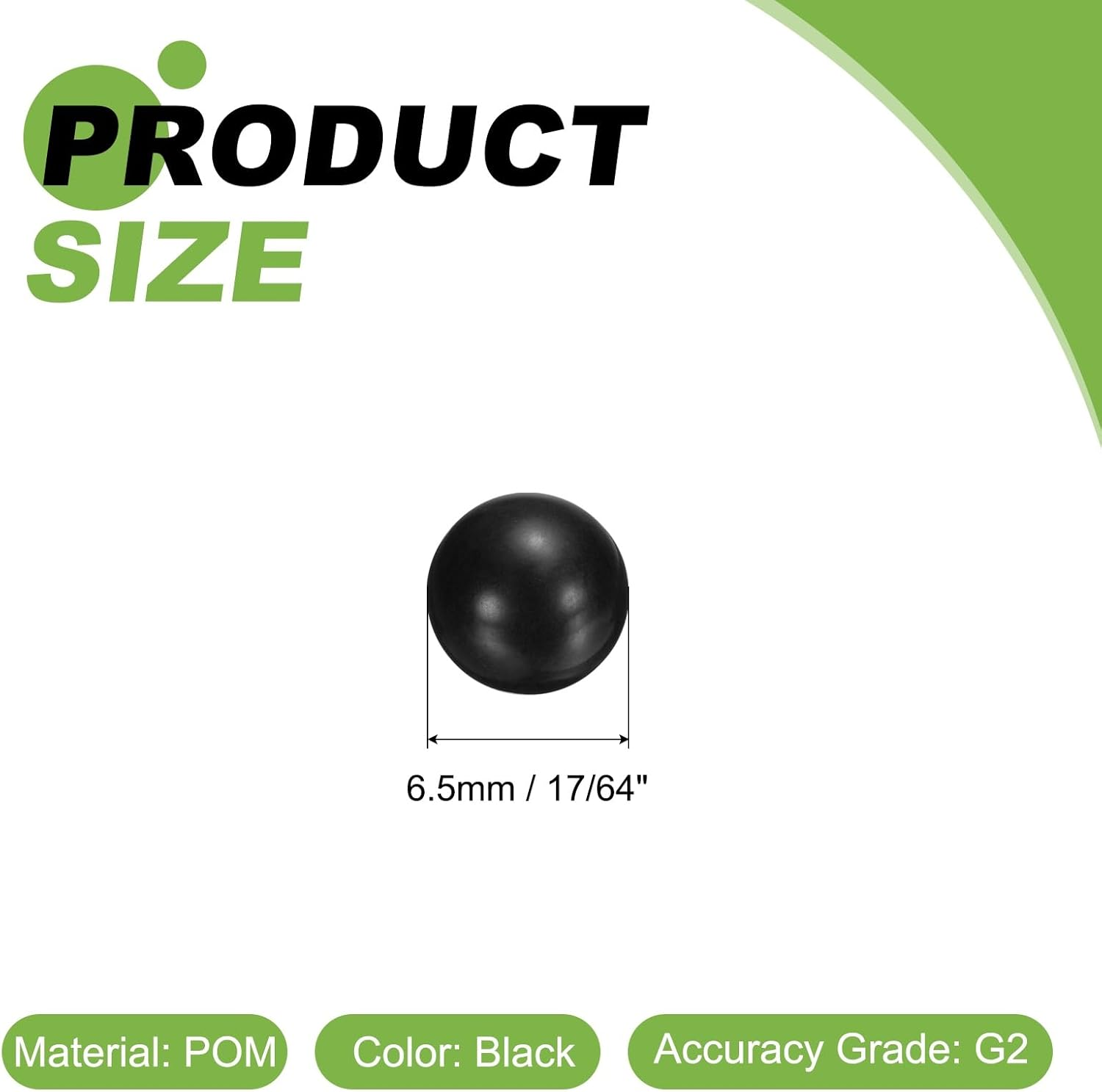 Uxcell 100Pcs POM Plastic Bearing Balls, 17/64" 6.5Mm Solid Plastic Balls, G2 Precision Polypropylene Mini Ball, Black image number 3