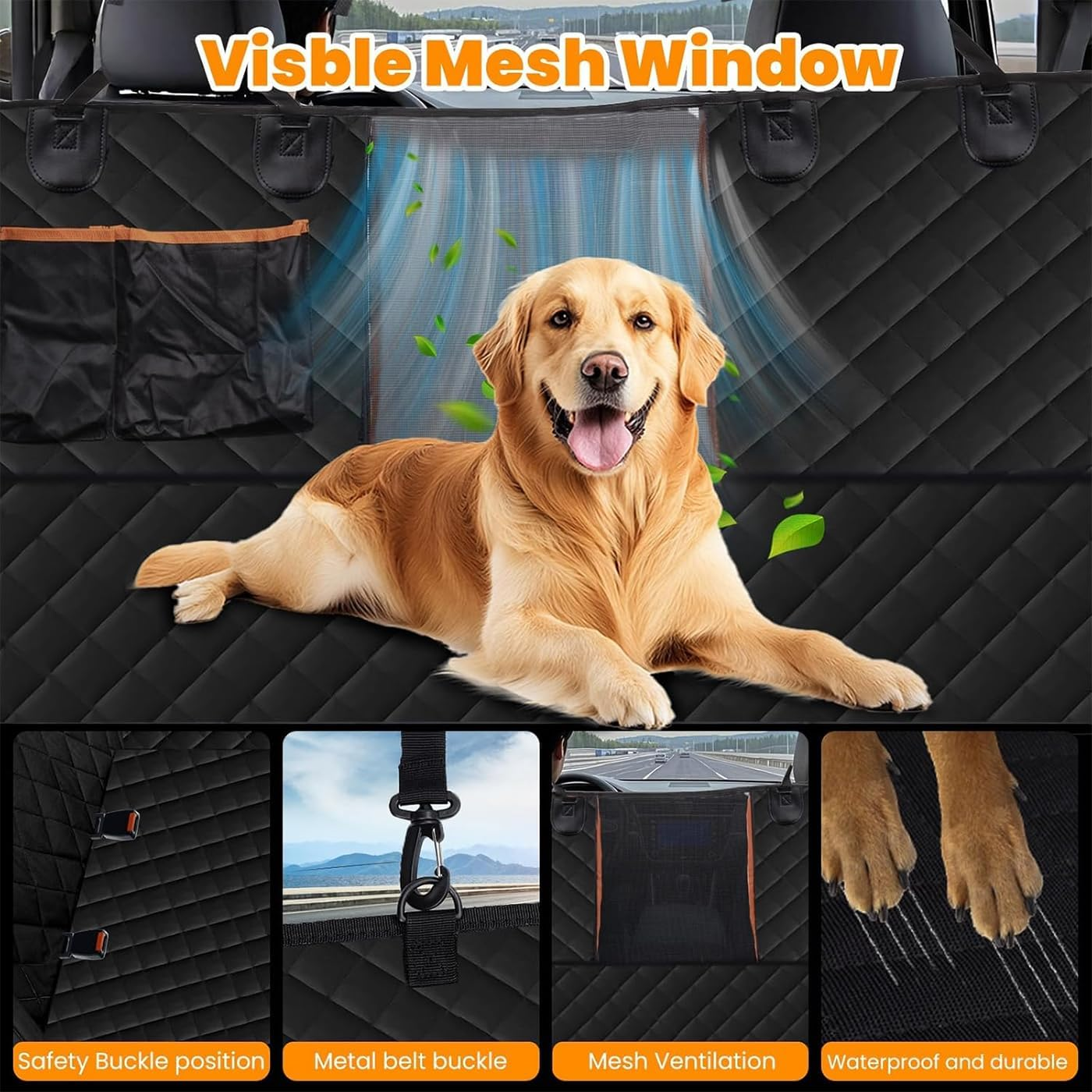 Dog Car Seat Cover for Pets with Visual Window Waterproof Scratch Proof Nonslip Soft Back Seat Covers with Side Flaps Seatbelt Dog Hammock for Cars Sedan SUV Trucks image number 5
