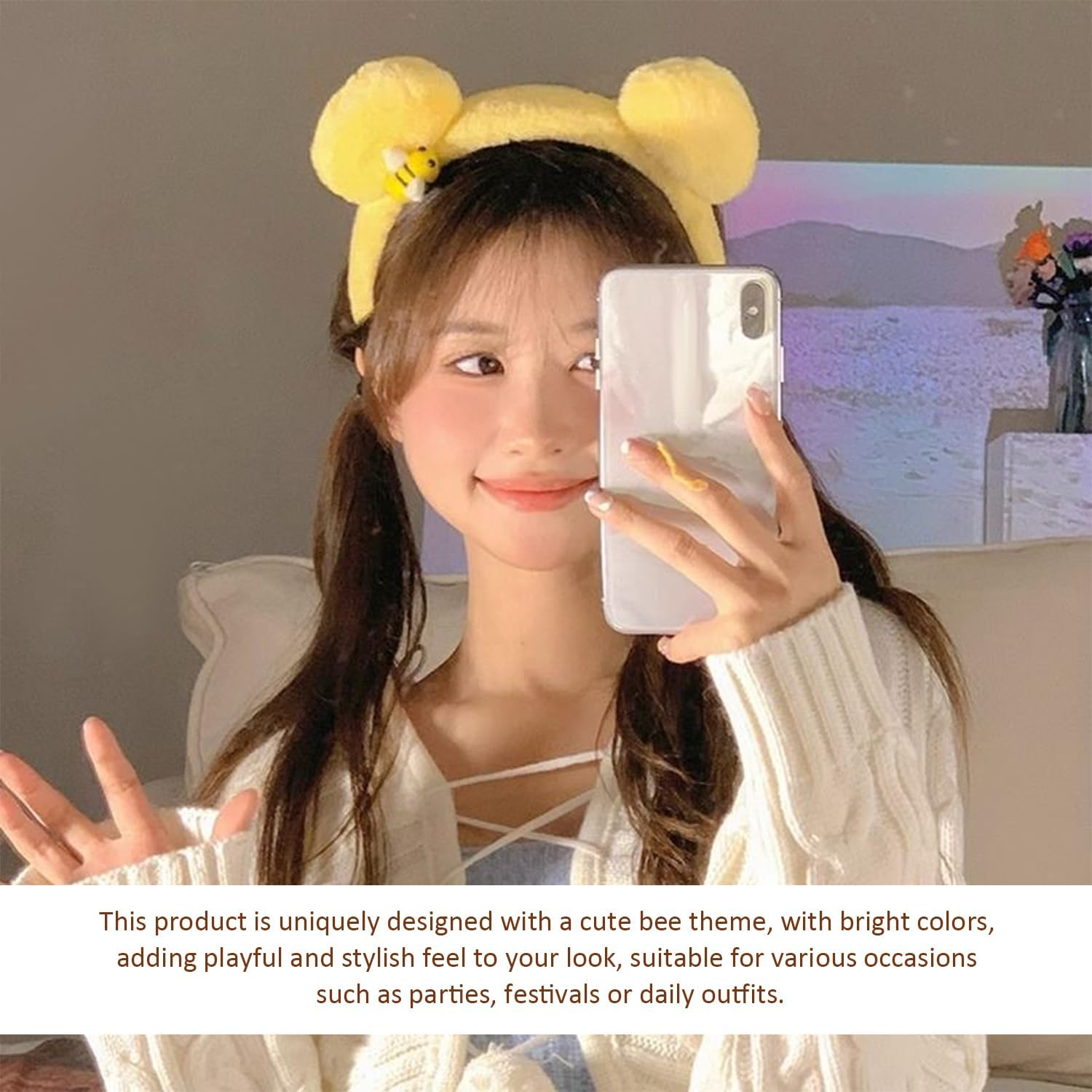 1 Headband, 1 Hairpin and 2 Hair Rings, Bee Theme Accessories, Cute Plush Hair Accessories, Clothing Accessories. image number 3