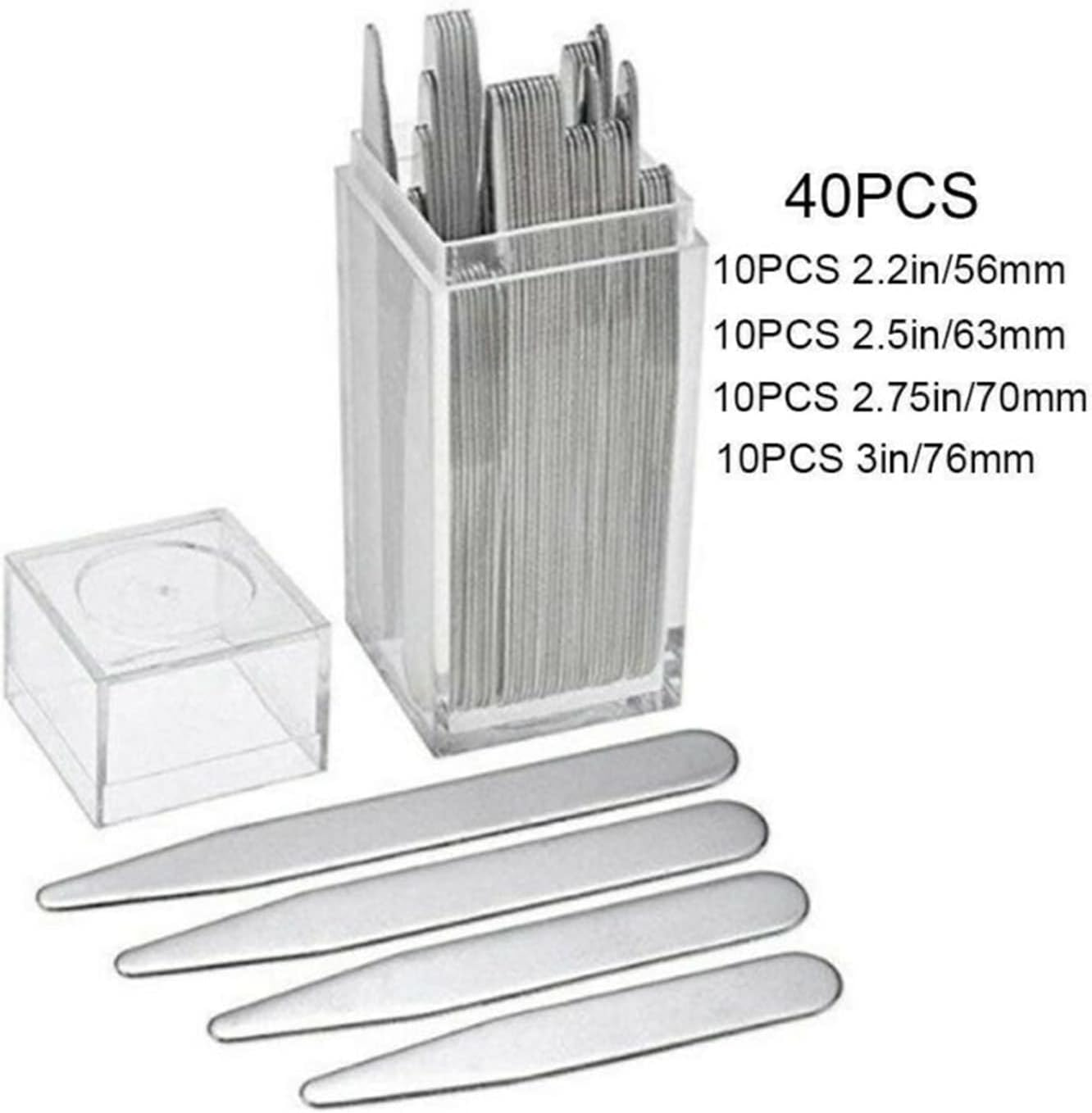 Mosegor 40Pcs 4 Sizes Stainless Steel Collar Stays Support Dress Shirt Collar Support with Clear Box for Business Men Shirt image number 1
