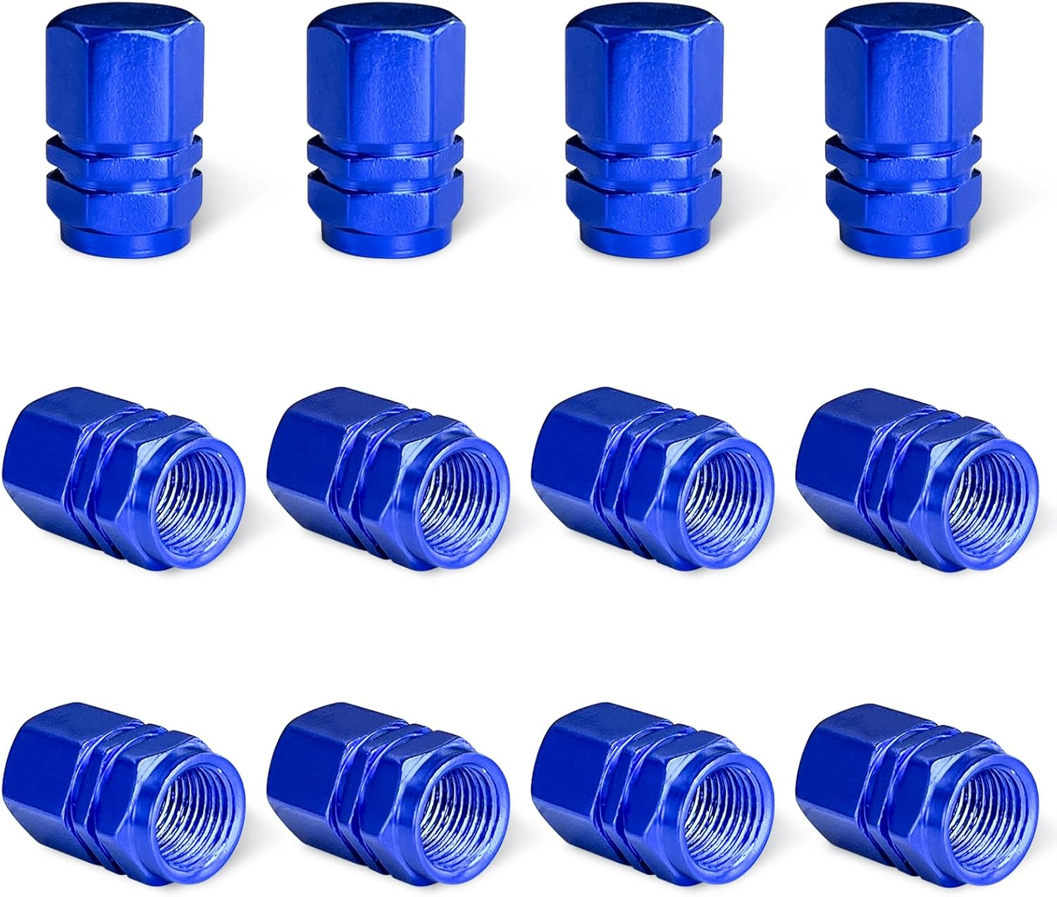 Ziciner 12 PCS Car Tire Valve Stem Caps, Aluminum Alloy Wheel Valve Covers with Rubber O-Ring, Corrosion Resistant Leak-Proof Tire Air Cap Set, Universal for SUV, Truck, Motorcycle, Bike (Light Blue)