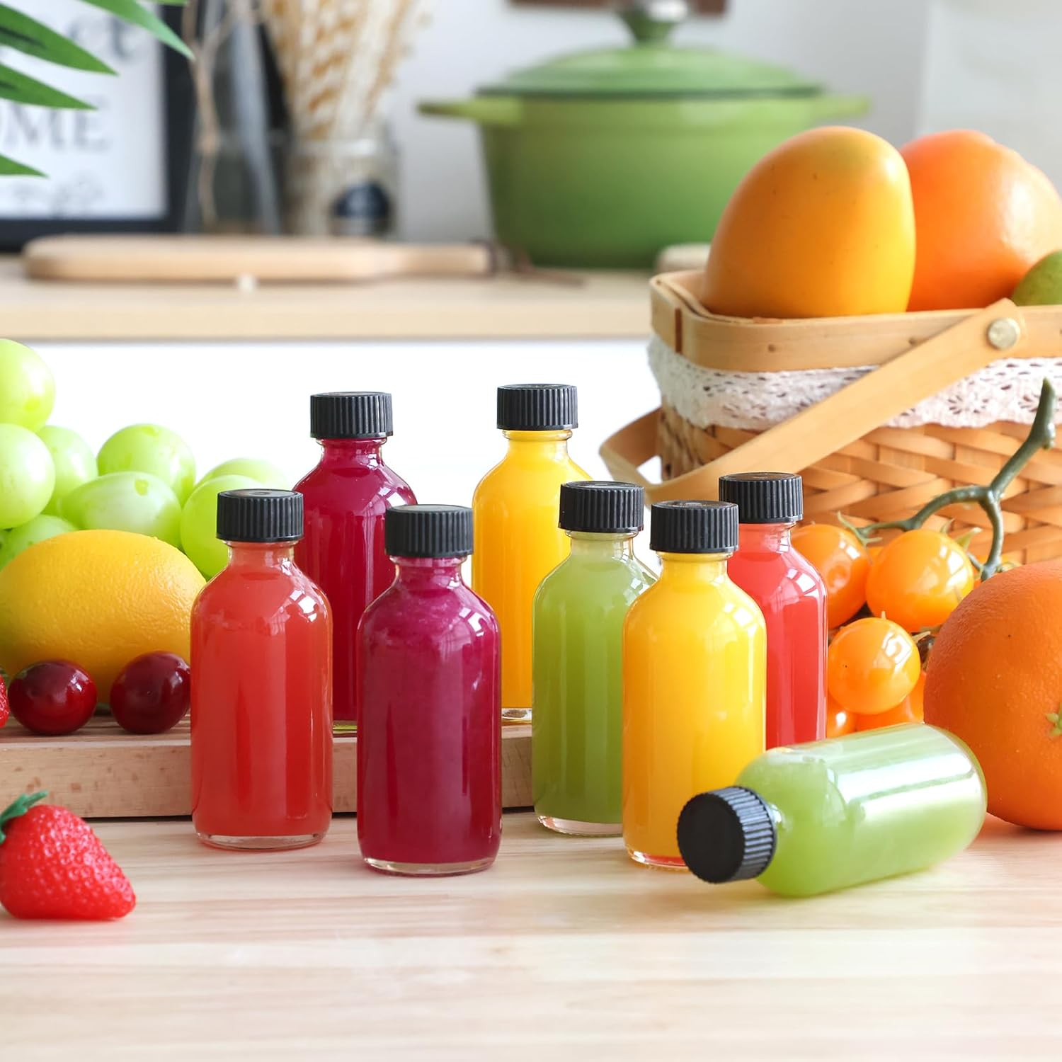 CUCUMI Shot Bottles with Caps, 14Pcs 2Oz Small Clear Glass Juice Bottles with Lids for Juice, Potion, Ginger, Diy Essential Oils, Whiskey, with Funnels, Perfumes image number 6