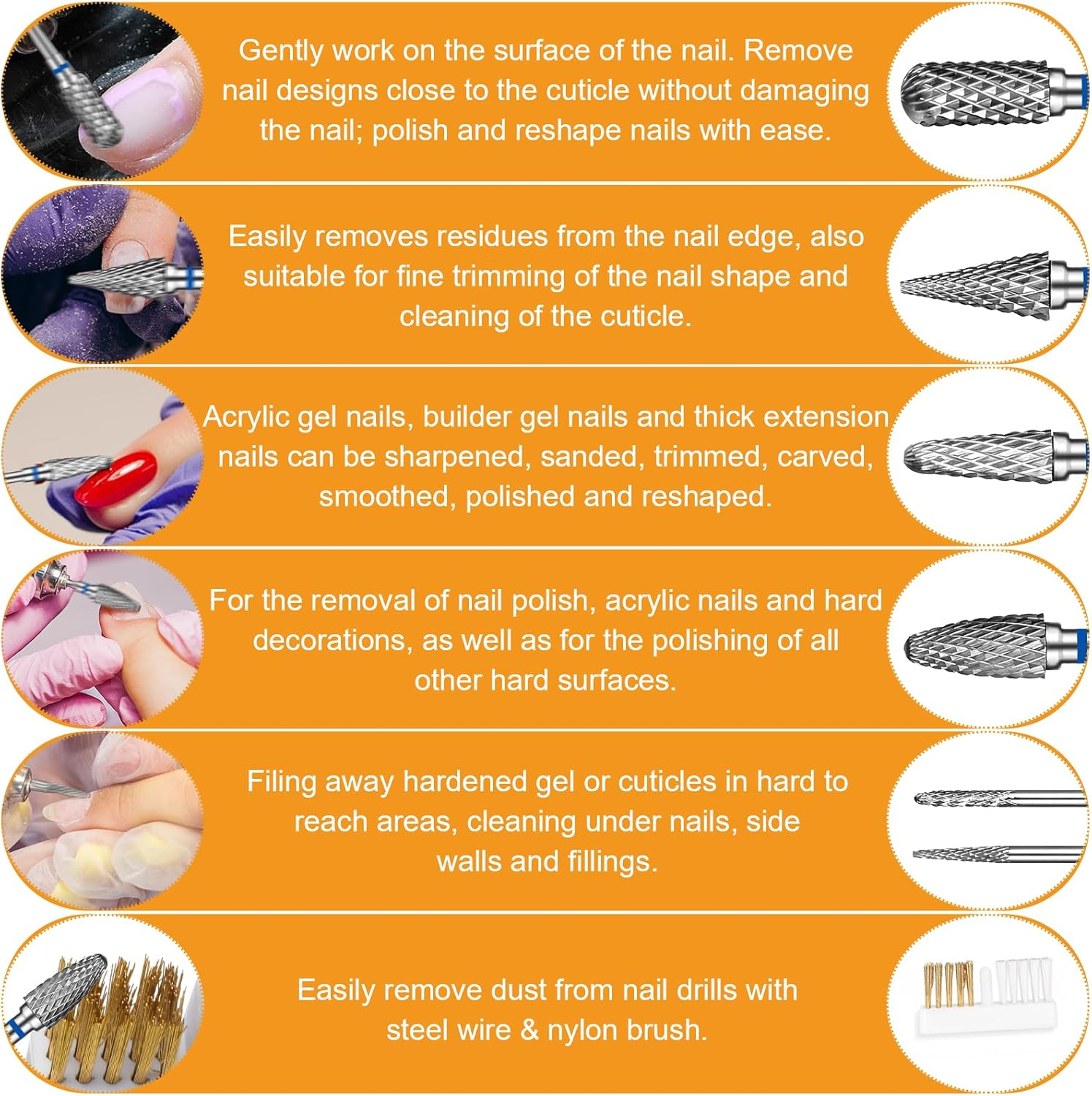 Gjinxi 6 Pack Nail Drill Bits for Acrylic Nails, 3/32 Inch Professional Tungsten Carbide Nail Bits, Cuticle Efile Nails Drill Bit Grinding Heads, Electric Cuticle Drills Bit Accessories for Home Salon image number 6