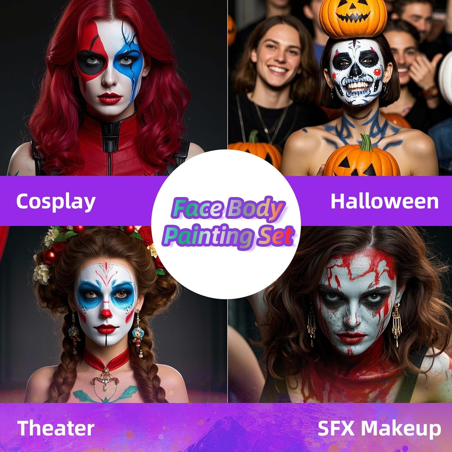 YBUETE 3Pcs Face Body Paint, Professional Paint for Halloween Cosplay Costume Party, Full-Coverage Multi-Color Cream Makeup Body Paint for Adult Halloween Cosplay SFX Makeup Paint (White+Black+Red) image number 4