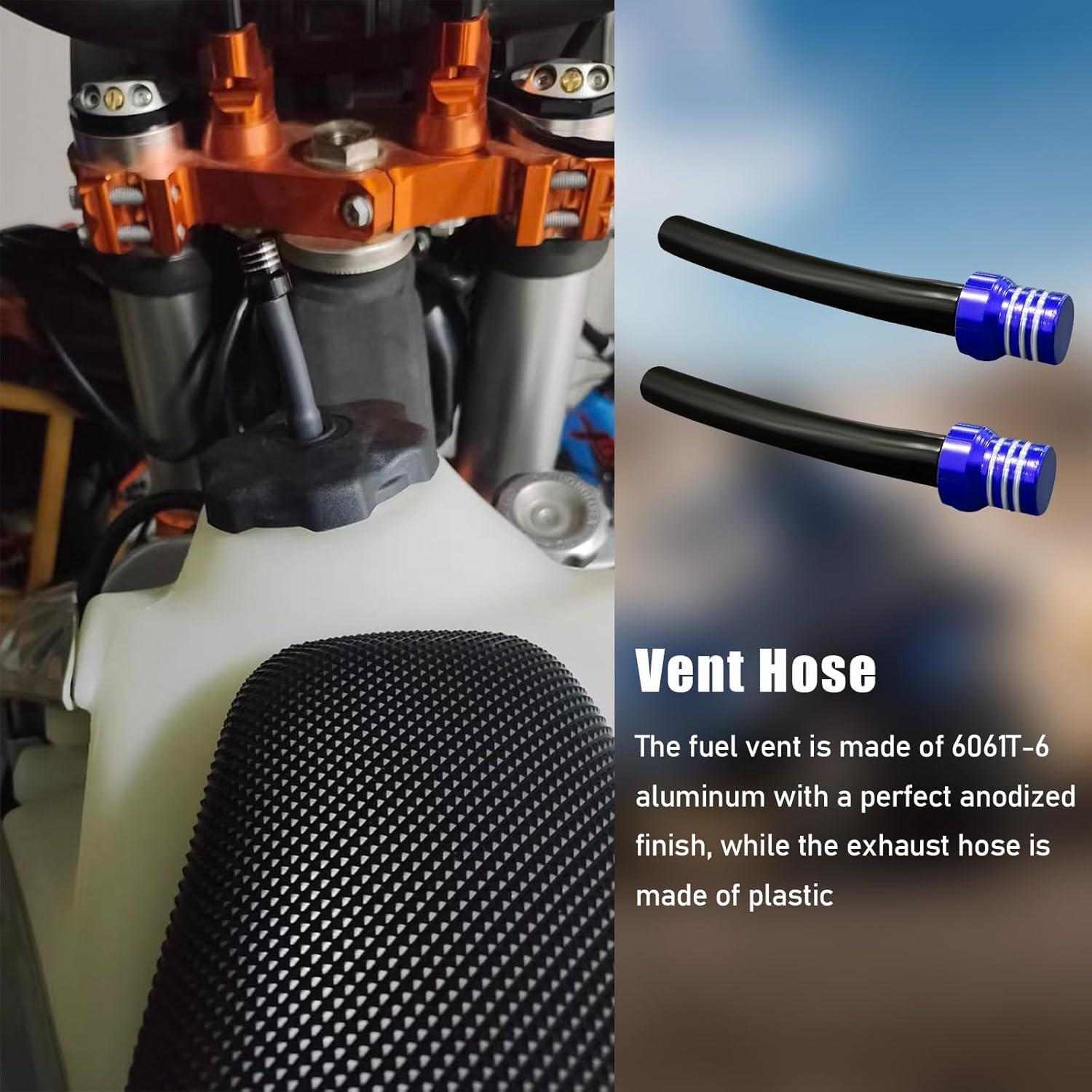 2 PCS Breather Hose Gas Fuel Tank Cap, CNC One Way Tank Valve Vent Tube with Aluminum Breather Valve, Universal for ATV Quad CRF YZF RMZ KLX DRZ Pit Dirt Bike Motorcycle (Blue) - Blue image number 4