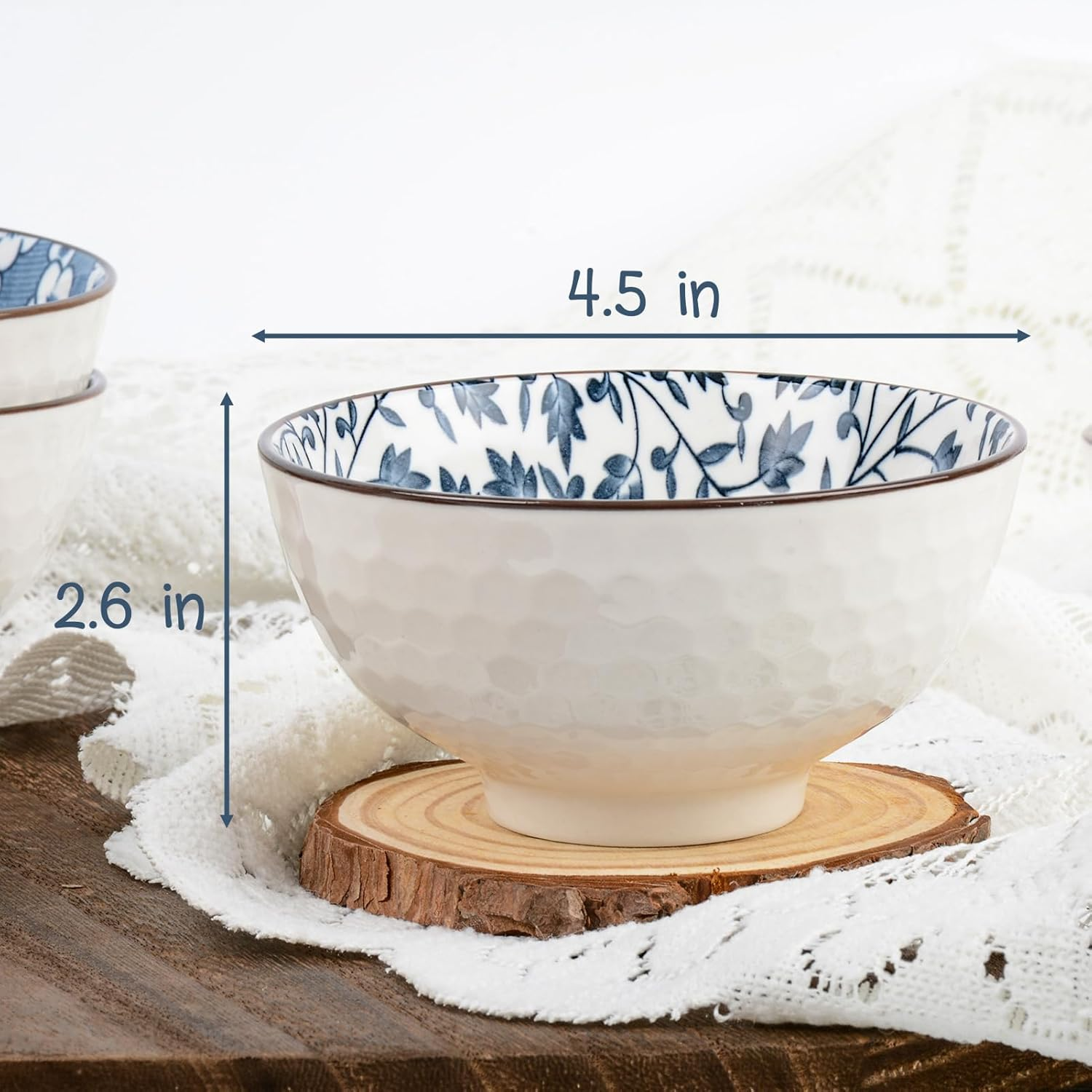 6 Pack Ceramic Bowls,Blue and White Japanese Ceramic Rice Bowls 10 Oz,Ideal for Cereal, Soup, Dessert, Snack, Fruit, Salsa image number 3