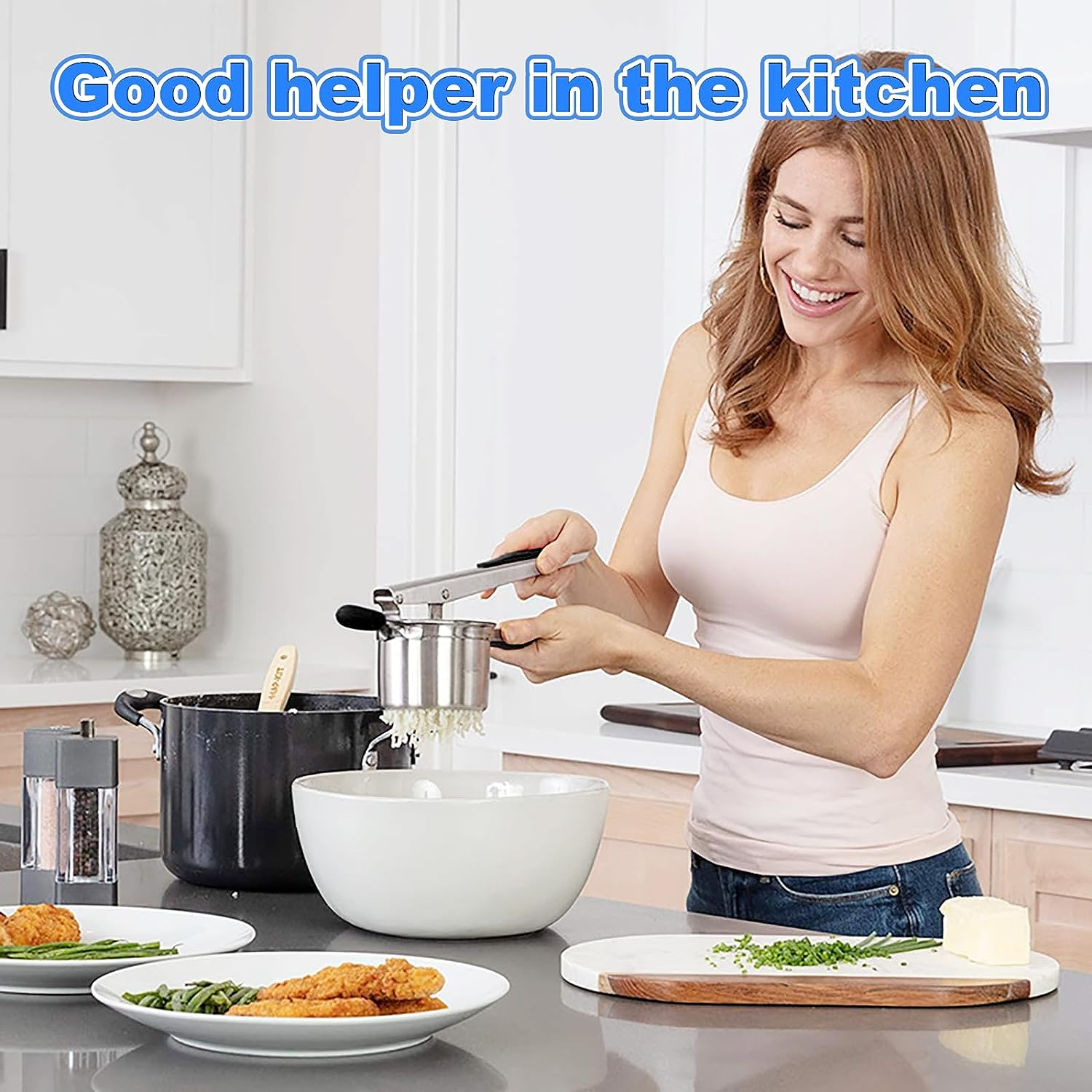 Potato Ricer with 3 Interchangeable Discs Large Mashed Potatoes Ricer Stainless Steel Kitchen Press and Mash Tool Heavy Duty Potato Masher Squeezer Kitchen Gadget Easy to Clean image number 3