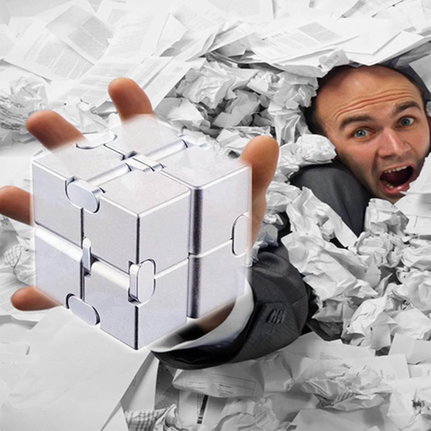 Infinity Cube Fidget Toy &ndash; Aluminum Metal Stress Relief Finger Flip Cube for Kids and Adults, Ideal Gadget for Men, Exquisite Packaging Included image number 4