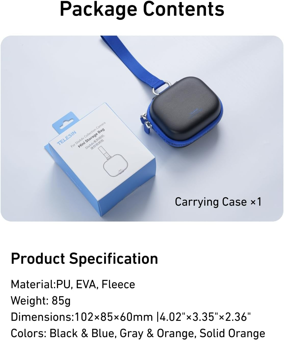 TELESIN Disadv Portable Mini Carrying Case for Hero/Ace Pro/Dji OSMO/360 Cameras, Waterproof Hard Shell Travel Storage Case for Action Cameras and Accessories, Black - Orange image number 6