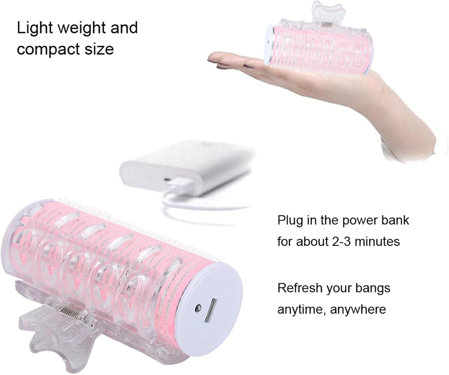 Glomora USB Instant Heat Ceramic Hot Curler, Portable Curler for Bangs, Hair Styling Tool, Mini Electric Curler, DIY Hairdressing Tool for Women, Girls, Make Up