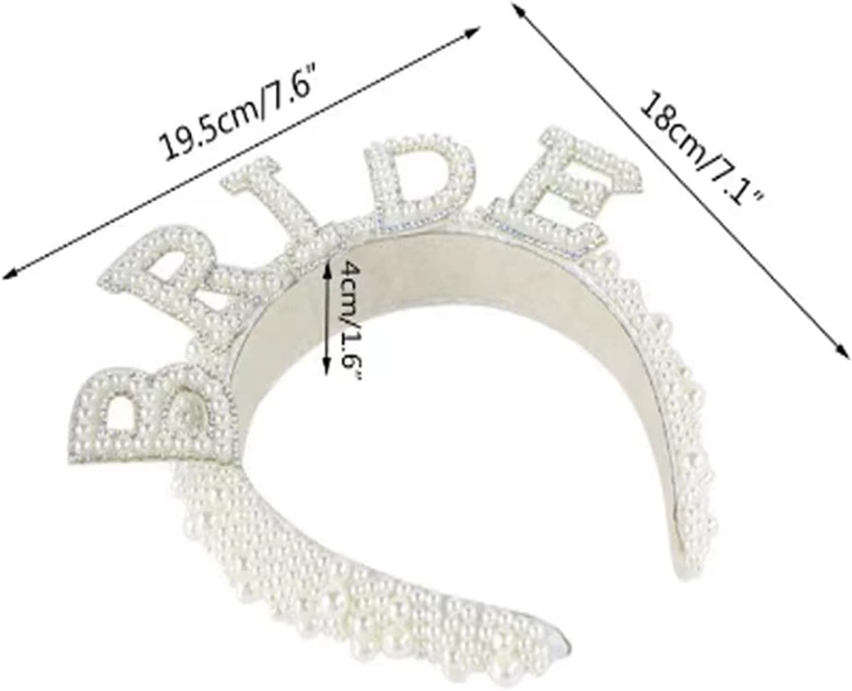 1 Pcs Faux Pearl Bride Beadband,Bachelorette Tiara Pearls Crown for Bridal Shower Wedding,Bride to Be Gifts,Hen Do image number 3