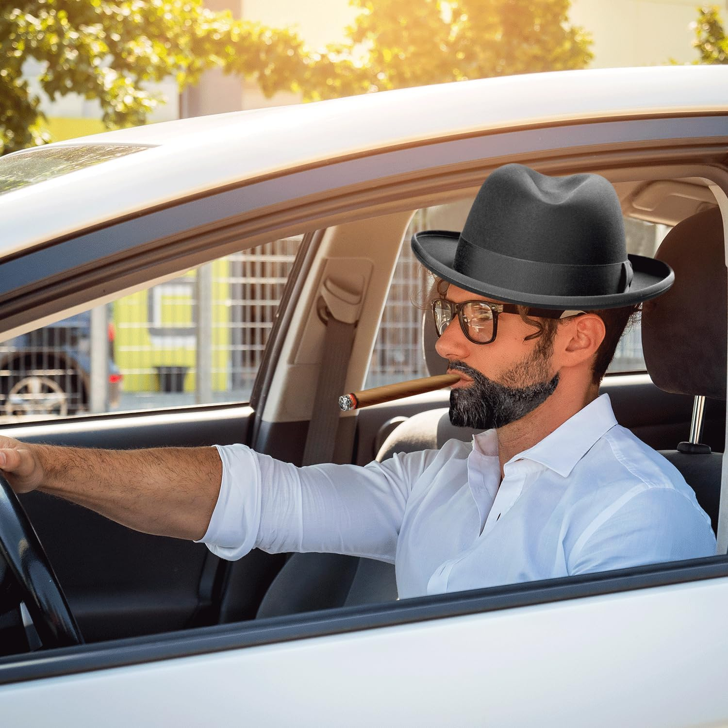 Hat and Cigar Window Decal, Funny the Driving Crooner Decals for Fedora and Cigar Window Decal Funny Car Sticker for Car Truck Driver Women Men (Beard, Black) image number 3