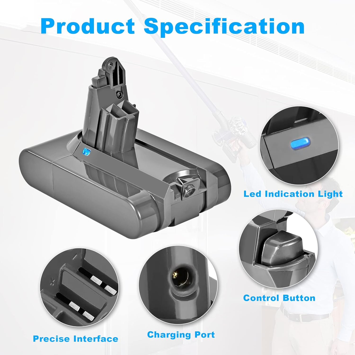 V6 Battery Replacement Compatible with Dyson V6 DC58 DC59 DC61 DC62 DC72 DC74 Absolute Animal Motorhead Slim SV03 SV04 SV05 SV06 SV07 SV09 Cordless Handheld Vacuum, 21.6V 4000Mah Lithium Battery
