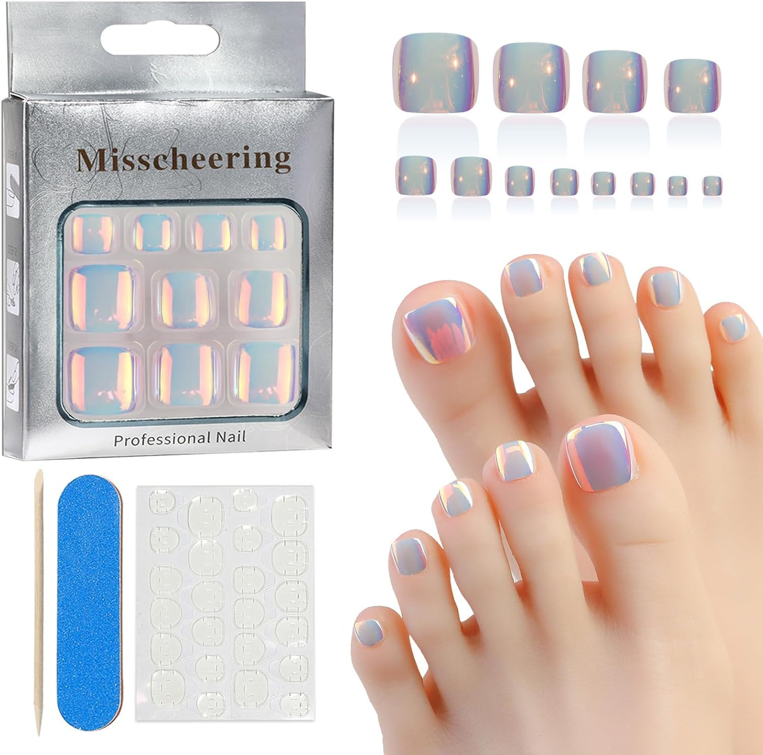 216 PCS Press on Toenails,French Tip Fake Toenails & Toe Nail Tips,Short Square Press on Nails,Odourless Gel Full Cover False Nails & Nail Extensions for Women Girls Home DIY