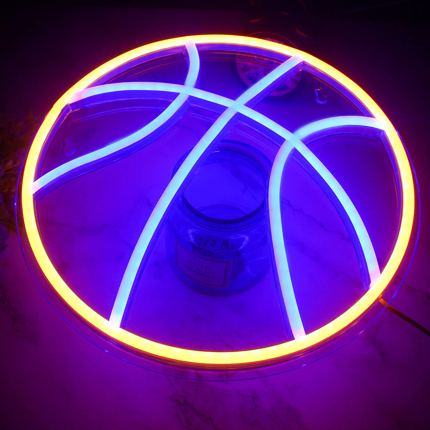 Wanxing Basketball Neon Signs Sport Neon Light Led Sign Neon Sign for Bedroom Led USB Powered Switch Light up Sign Neon Sign for Wall Decor Bedroom Christmas Birthday Signs Kids Gift(Blue Yellow - Colorful Neon Signs image number 5