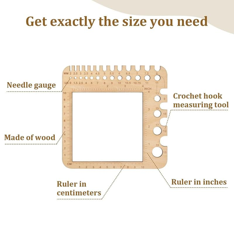 Square Wood Knitting Gauge Ruler, 1Pc Square Wood Knitting Gauge Ruler, Wooden Yarn Gauges Tool image number 2