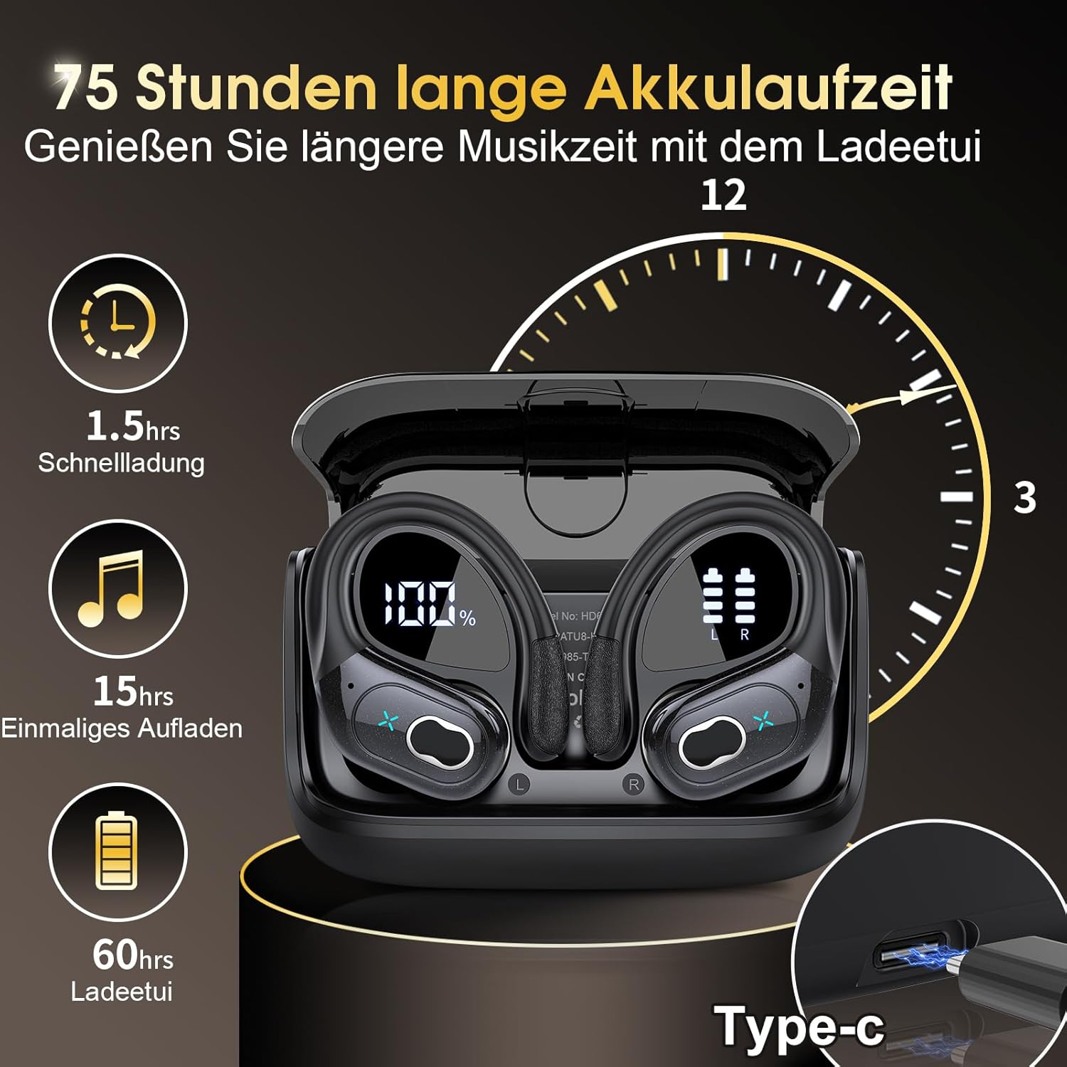 Stecei AI Language Translation Earbuds Real Time, 3-In-1 Translator Earbuds with 6 Translation Modes/164 Language, 75H Bluetooth 5.4 Headphones Translating Device for Travel/Business//Leaning, Black image number 5
