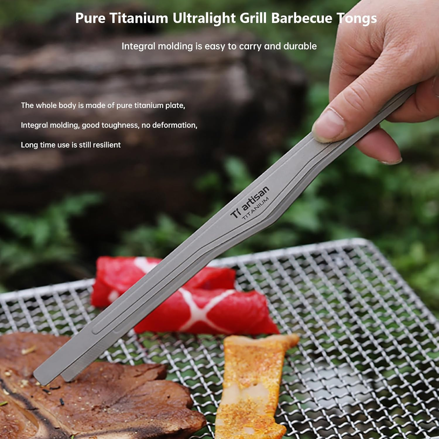 Tiartisan Titanium Ultralight Grill BBQ Tongs Multipurpose Tweezer for Kitchen Food Tongs Buffet Salad Steak Clip Grill Tong image number 6