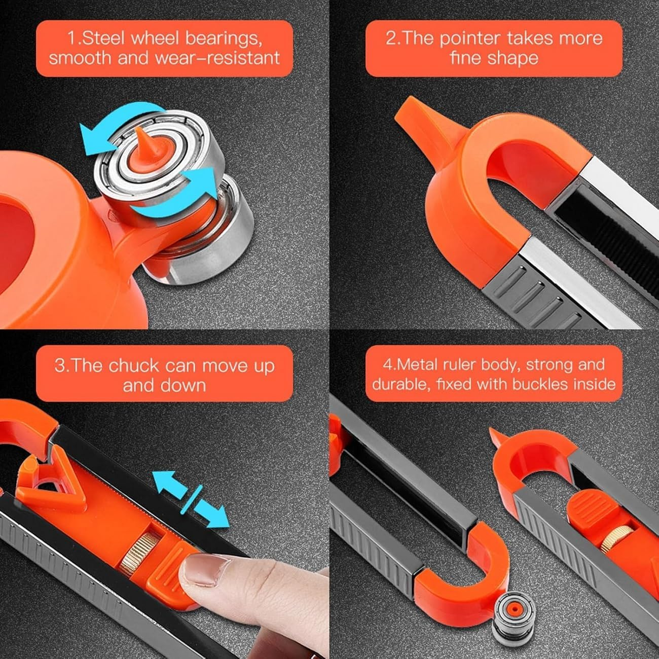 WADY 1PCS Precise Contour Gauge with Pencil Slot Profile Tool for Duplicating Irregular Shapes, Measuring Profile Duplicator (Black Orange) image number 3