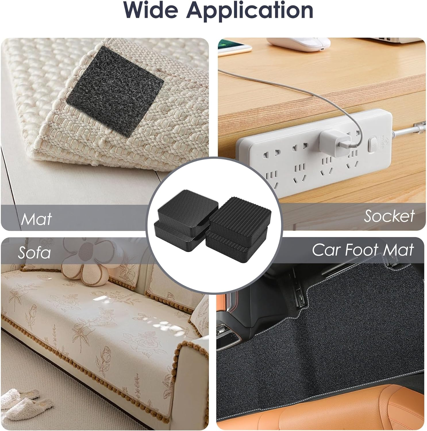 30PCS Rug Gripper for Carpeted Floor and Stair Use, 5 * 5Cm Non-Slip Carpet Grippers for Secure Placement, Great for Stair Sofa Cushions, Car Boot Liners, and Rug to Carpet Gripper Use Black image number 5