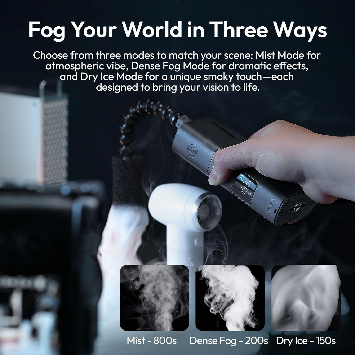 ULANZI FM02 Fog Machine, 3 Mist Modes, Portable Handheld Smoke Machine with Digital Display for Photography/Stage Effect/Partie/Halloween/Wedding 【With Oil-Liquid and Batteries】 image number 4