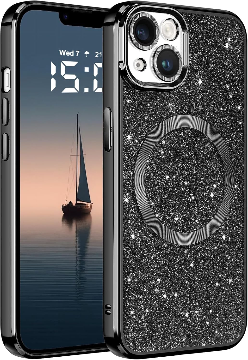 Glitter for Iphone 15 Case, Cute Bling Phone Case Iphone 15 6.1" [Compatible with Magsafe] Luxury Sparkle Shockproof Slim Full Body Protective Phone Cases Covers for Women and Girls, Pink