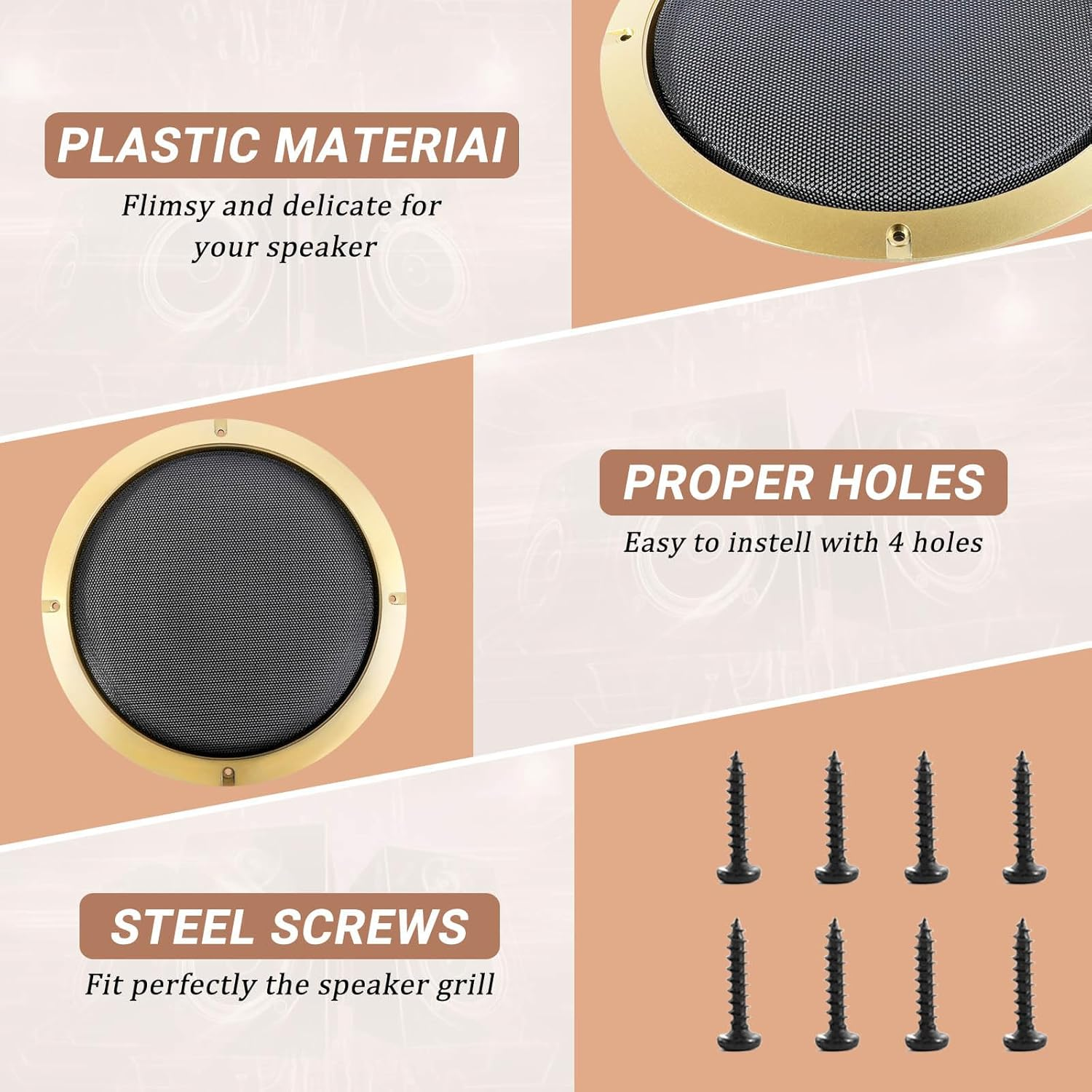 8'' Speaker Grill Cover 8 Inches Speaker Subwoofer Grill Grille Cover with Metal Mesh and Gold Plastic Rim for Car Speakers, Home Speakers image number 6