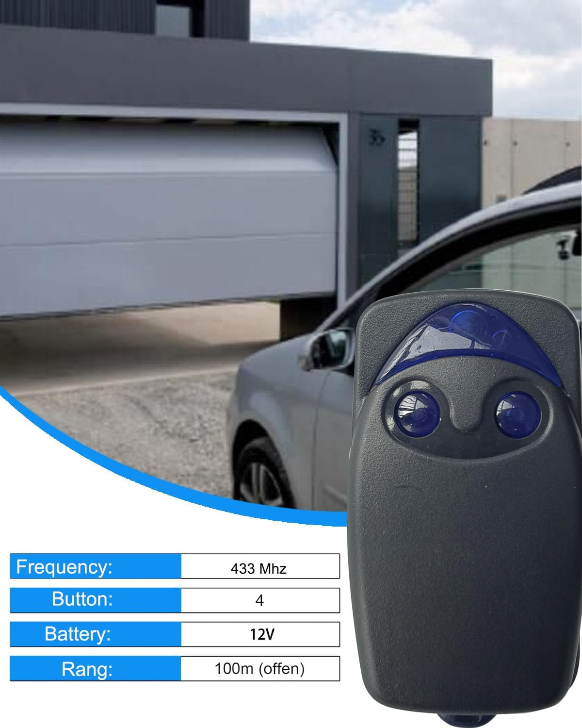 Garage Door Opener Hand Transmitter for Remote Control Nice, Gate Remote Control 433.92 Mhz, 2 Channels, Compatible with Flo1R-S, Flo2R-S, Flo4R-S, 3 Pieces image number 3