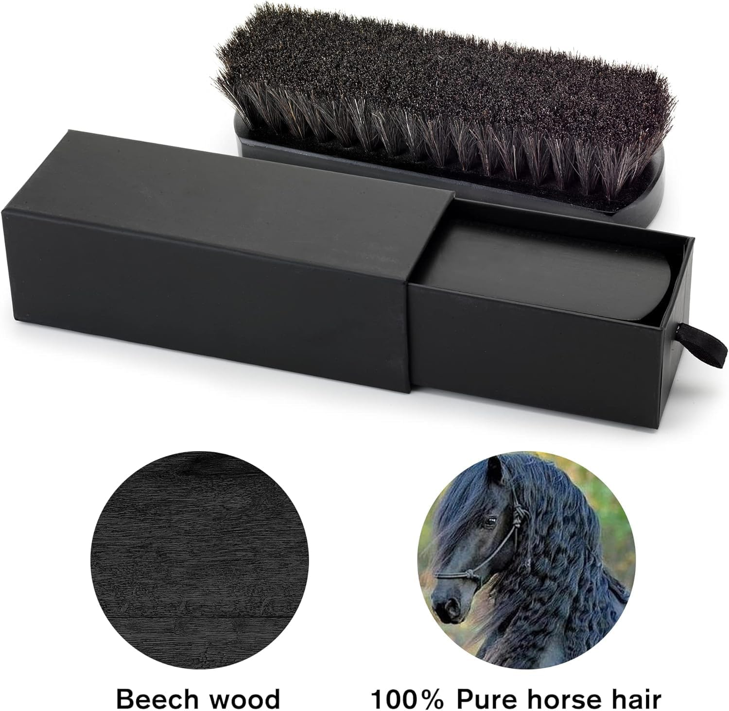 Premium Black Horse Hair Brush - Horse Hair Shoe Brushes for Polishing, Cleaning & Buffing Leather Shoes - Boot Brush with Soft Bristles, Comfy Grip - Shoe Polish Brush Made of Beech Wood image number 6
