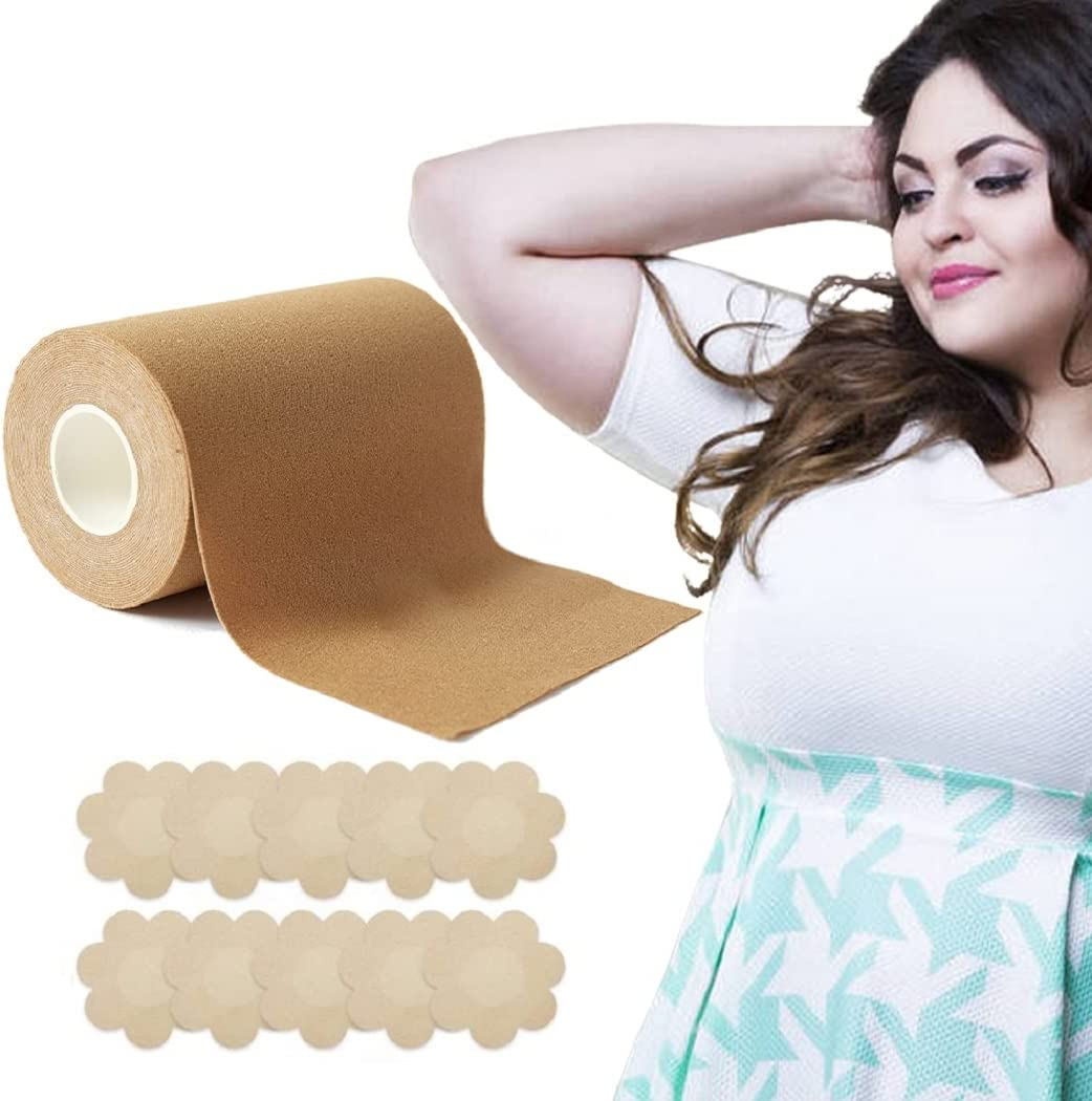 Boob Tape Nude plus for D Cup up Size, for Large Size DIY Boob Lift Job, Body Tape, Breast Lift Tape,Bra Tape,Foot Tape,Fabric Tape Medical Grade and Waterproof. Kim K'S Trick. image number 6