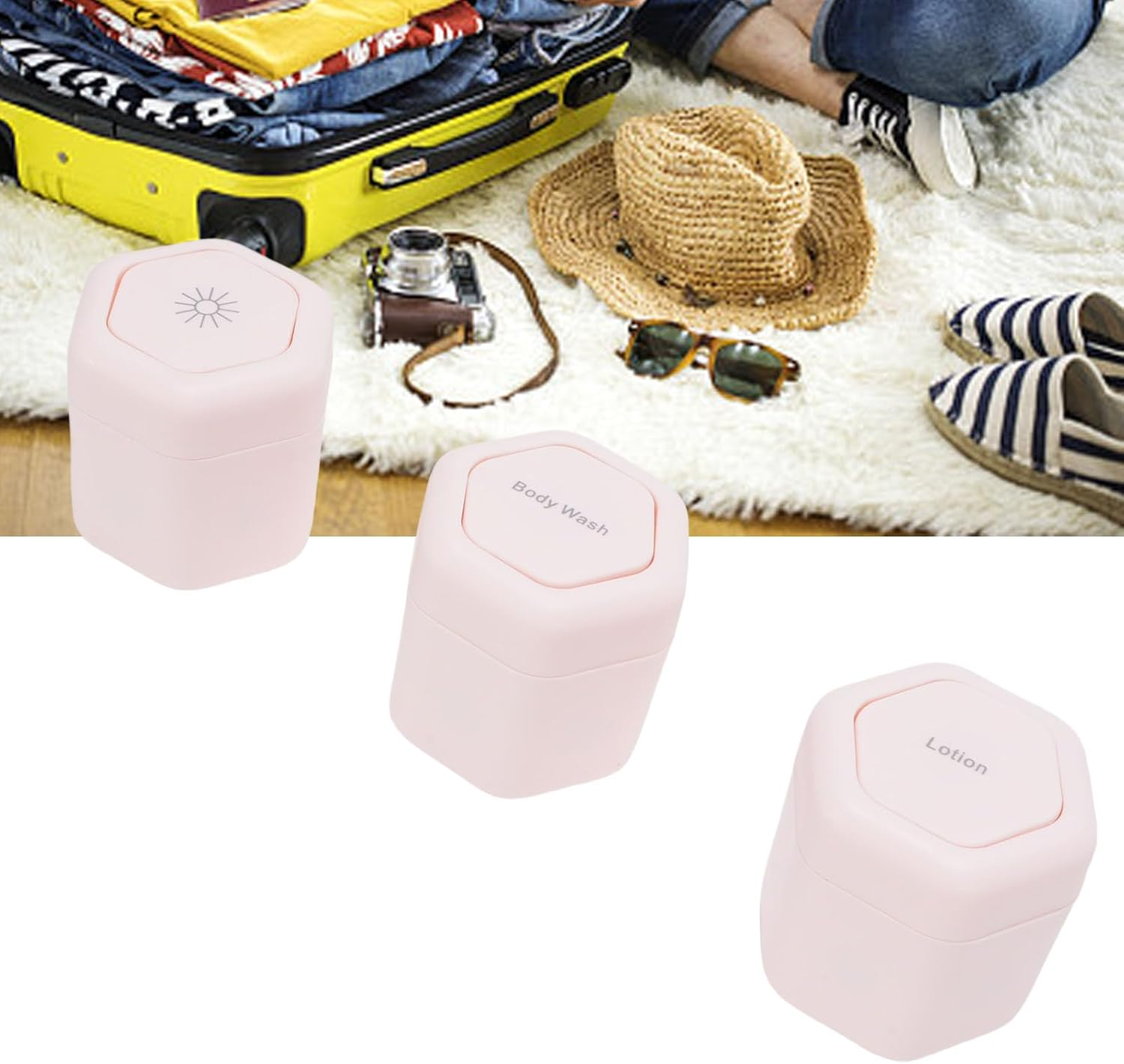 Oreilet 3Pcs New Travel Containers, Roseate Reusable Leak Proof Body Care Capsule Magnetic Containers with Wide Mouth & Lids, Portable Magnetic Travel Jars for Body Wash Lotion