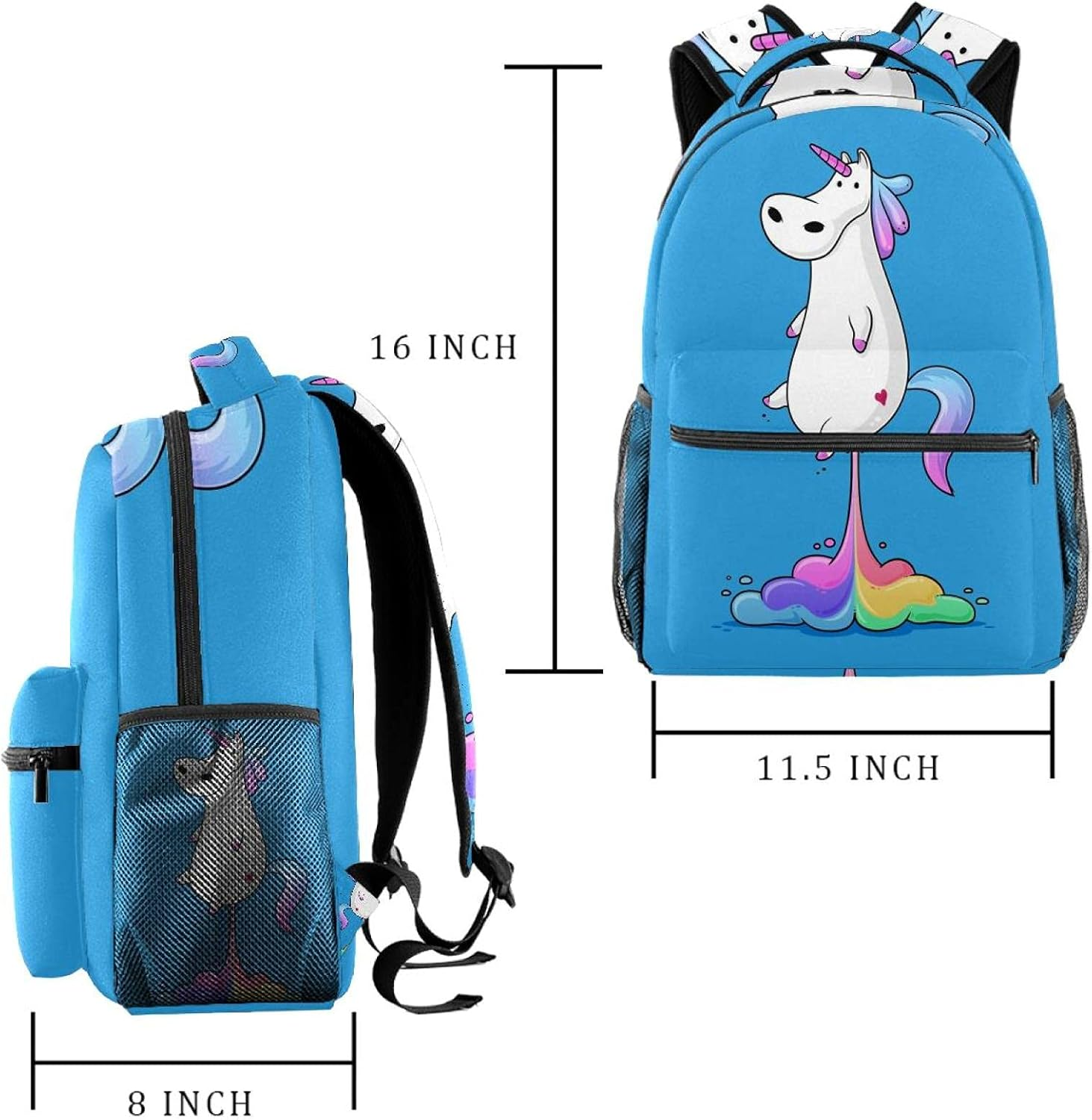 Cute Funny Unicorn Farting Rainbow Backpack Students Shoulder Bags Travel Bag College School Tote Backpacks image number 3