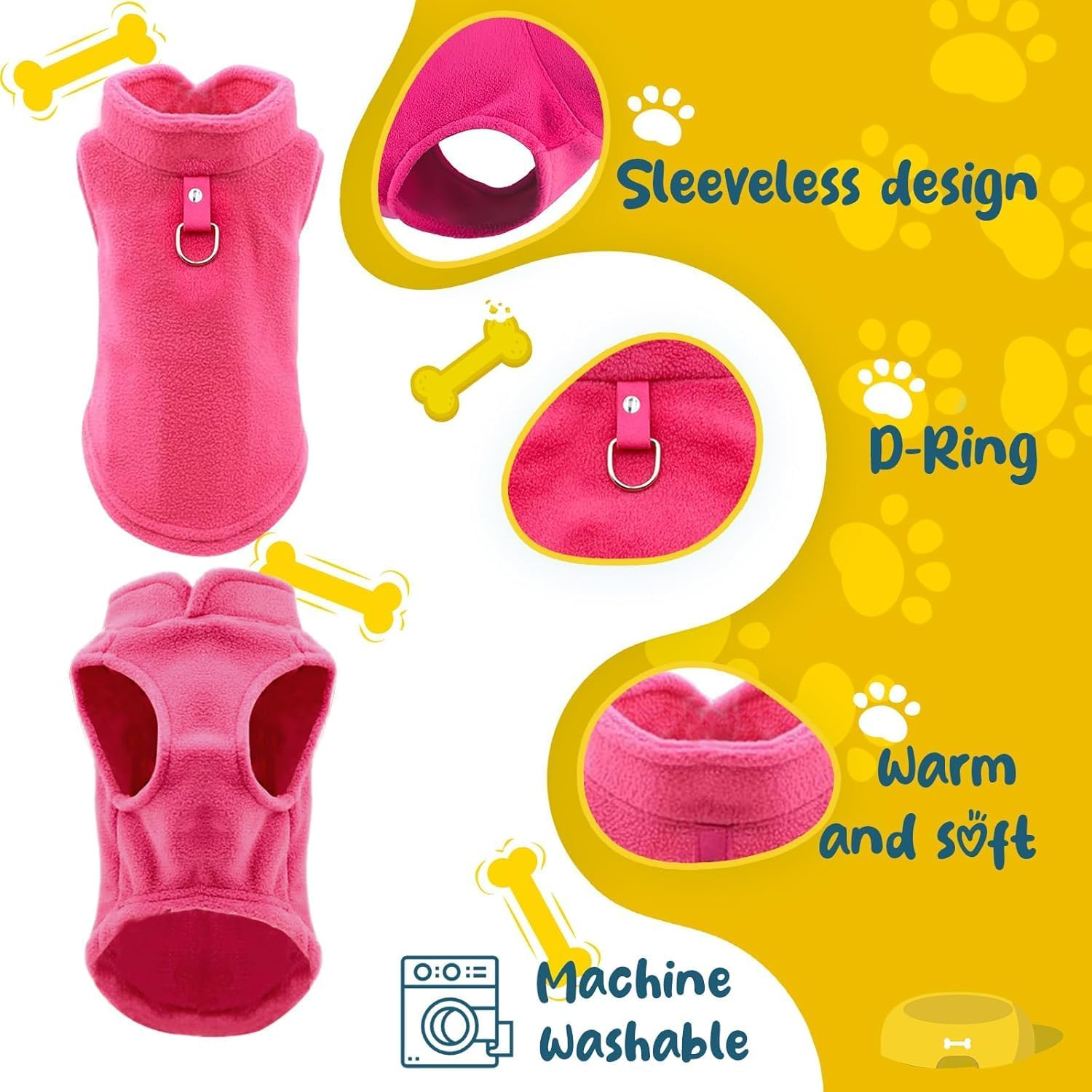 2 Pack Fleece Warm and Soft Winter Jumpers for Small Dogs and Cats(Purple+Rose, M) image number 3