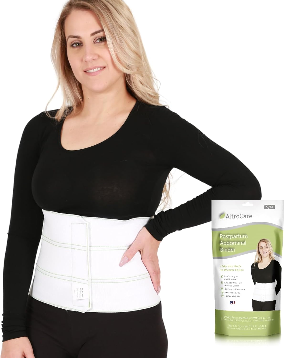 Postpartum & Post Surgery Abdominal Binder. 3-Panel Belly Band for Recovery after Childbirth, Hysterectomy, Tummy Tuck, Hernia, Diastasis Recti. Size 2XL (60" to 75"). Made in USA. image number 1
