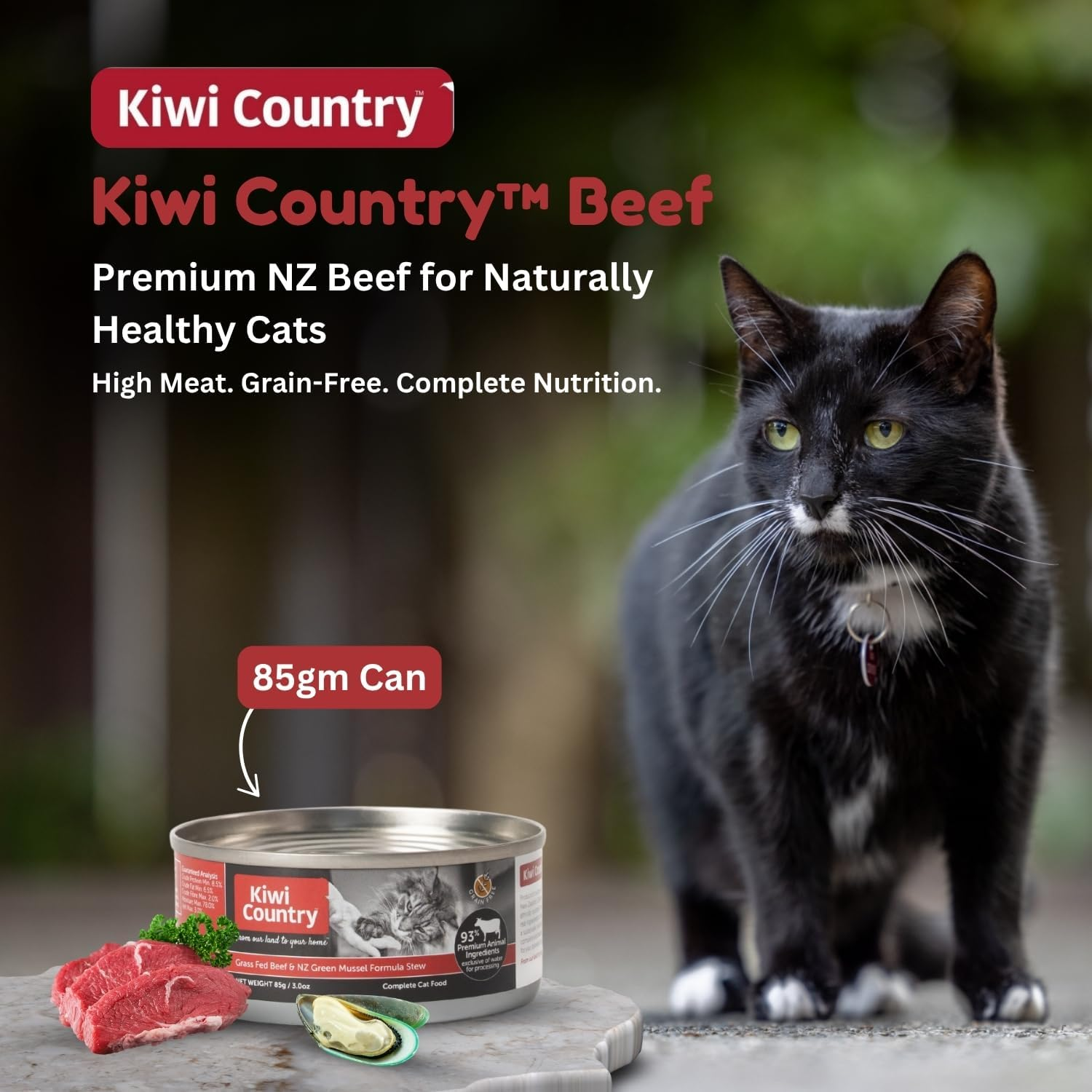 Kiwi Country Wet Cat Food, Grass-Fed Beef and NZ Green Mussel Formula, Grain-Free, Suitable for All Cat Breeds & All Life Stages Including Kittens, Pregnant and Nursing Females, 85G image number 3