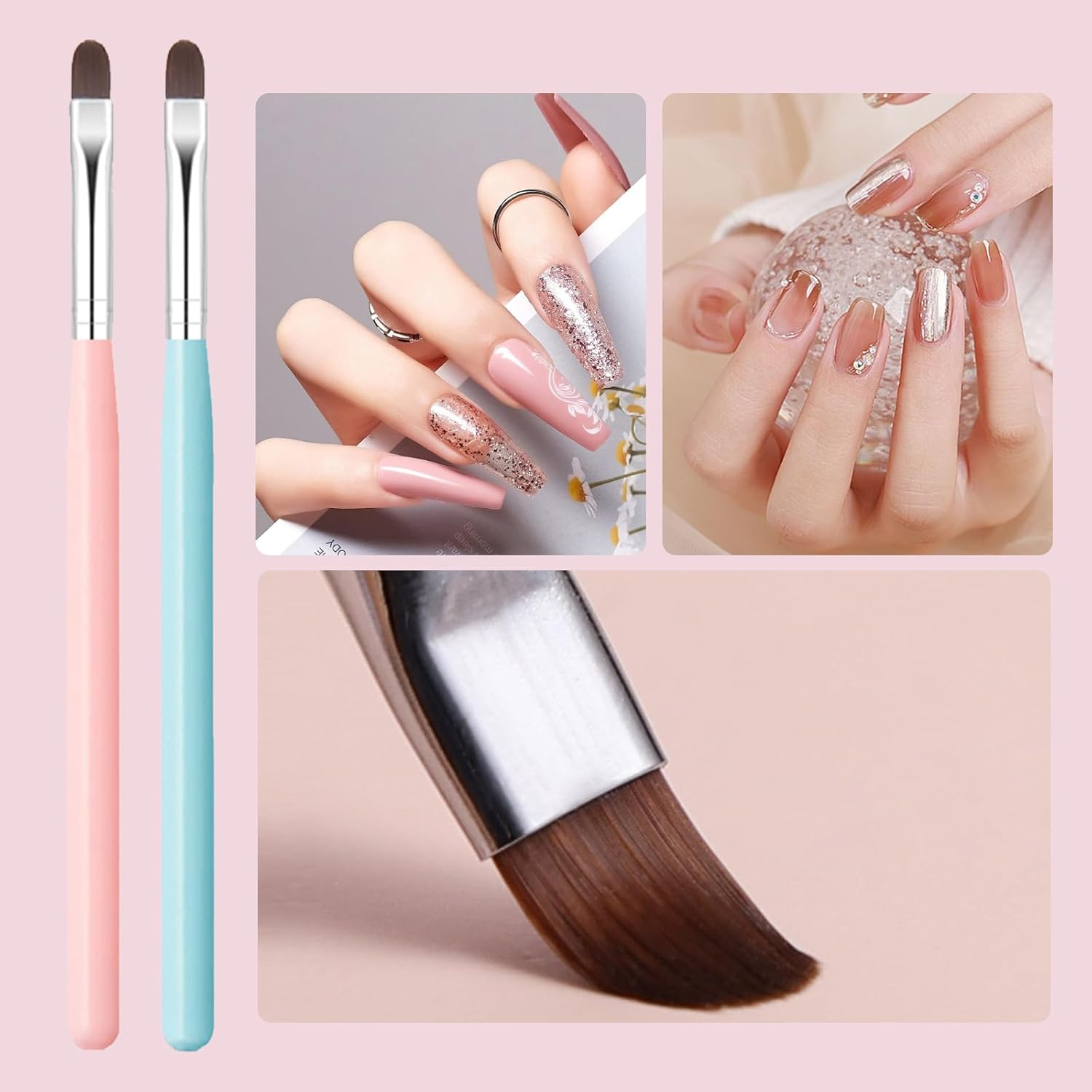Reayou Nail Art Brushes Set, 6 PCS Nail Art Design Pens Painting Tools, Double-Headed Silicone Brush and Gel Dotting Pen for Manicure Sticker DIY Coloring Nail Extension Cleaning Salon Home
