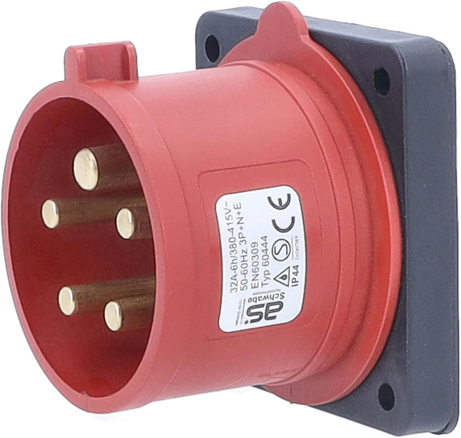 As - Schwabe 60444 Mounted Plug with Sealing Ring 400 V/32 A, 5-Pin IP44, Made in Germany, Red image number 1