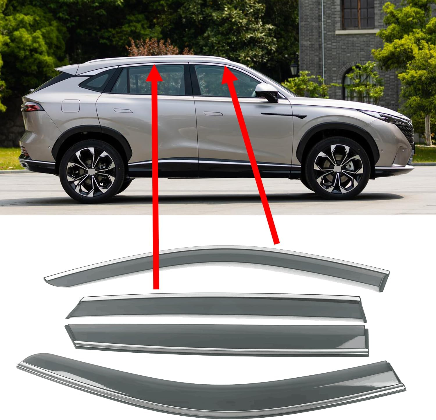 Luyhok 4Pcs for MG RX5 2023 2024 Window Visor Rain Guard Deflector Chrome Trim Smoke image number 4