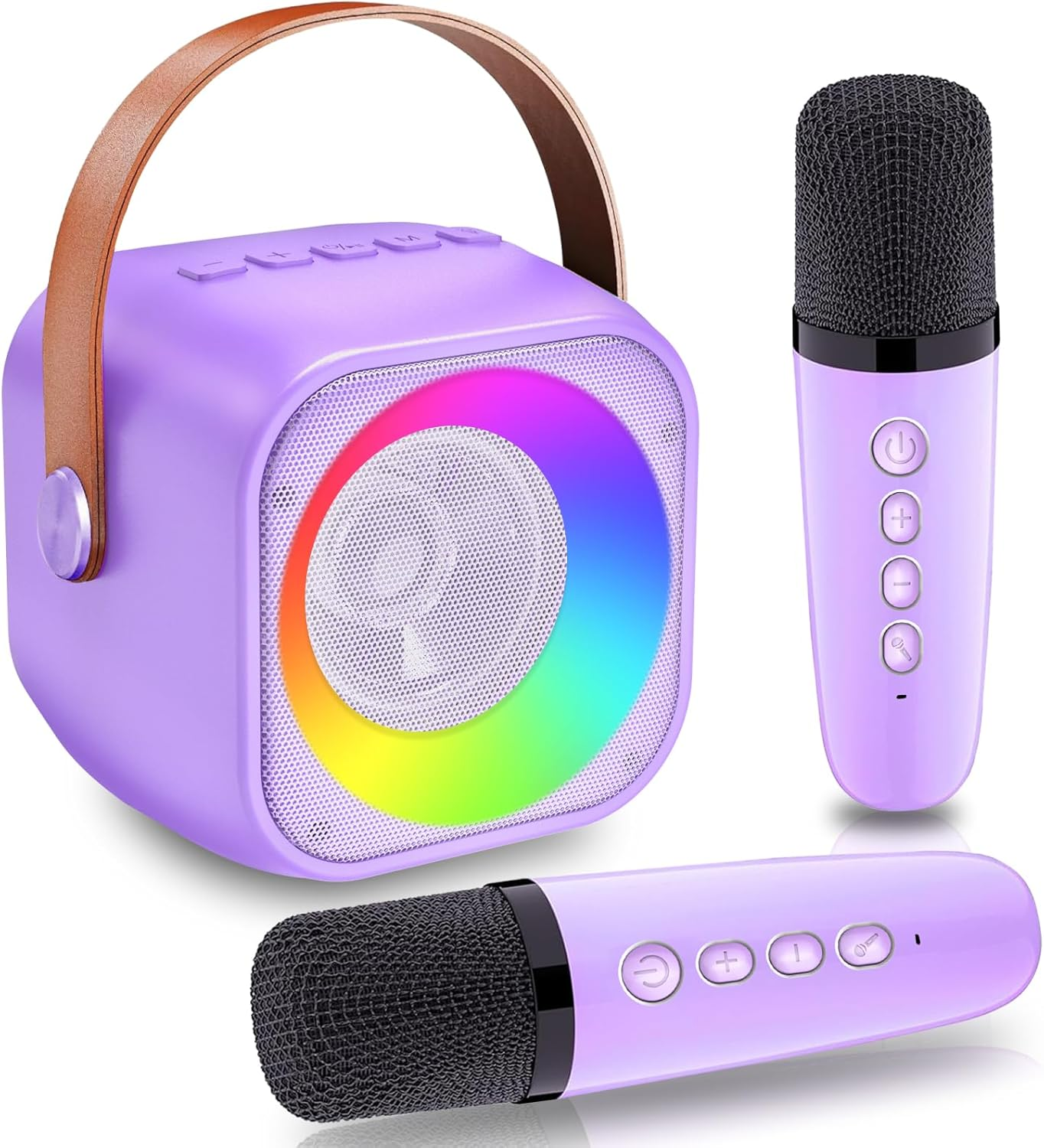 Karaoke Machine Kids for Adults Kids Portable Bluetooth Speaker with 2 Wireless Microphones and Player for 3-12 Years Old Boys Girls Birthday Family Party Gift Toys (Purple) image number 2