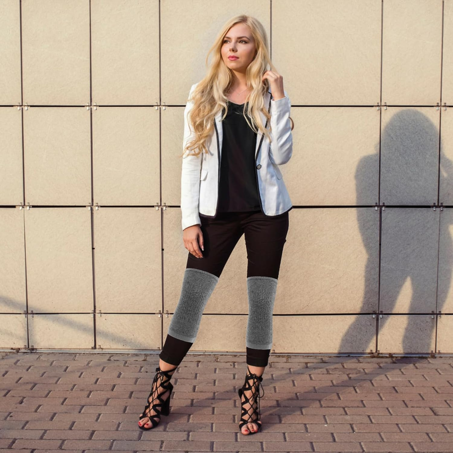 WOFASHPURET Cashmere Knee Pads, Winter Soft Thermal Knee Braces Wool Knee Sleeves Cycling Ski Running Knee Warmers Knee Compression Leg Sleeves for Men Women, Grey image number 4