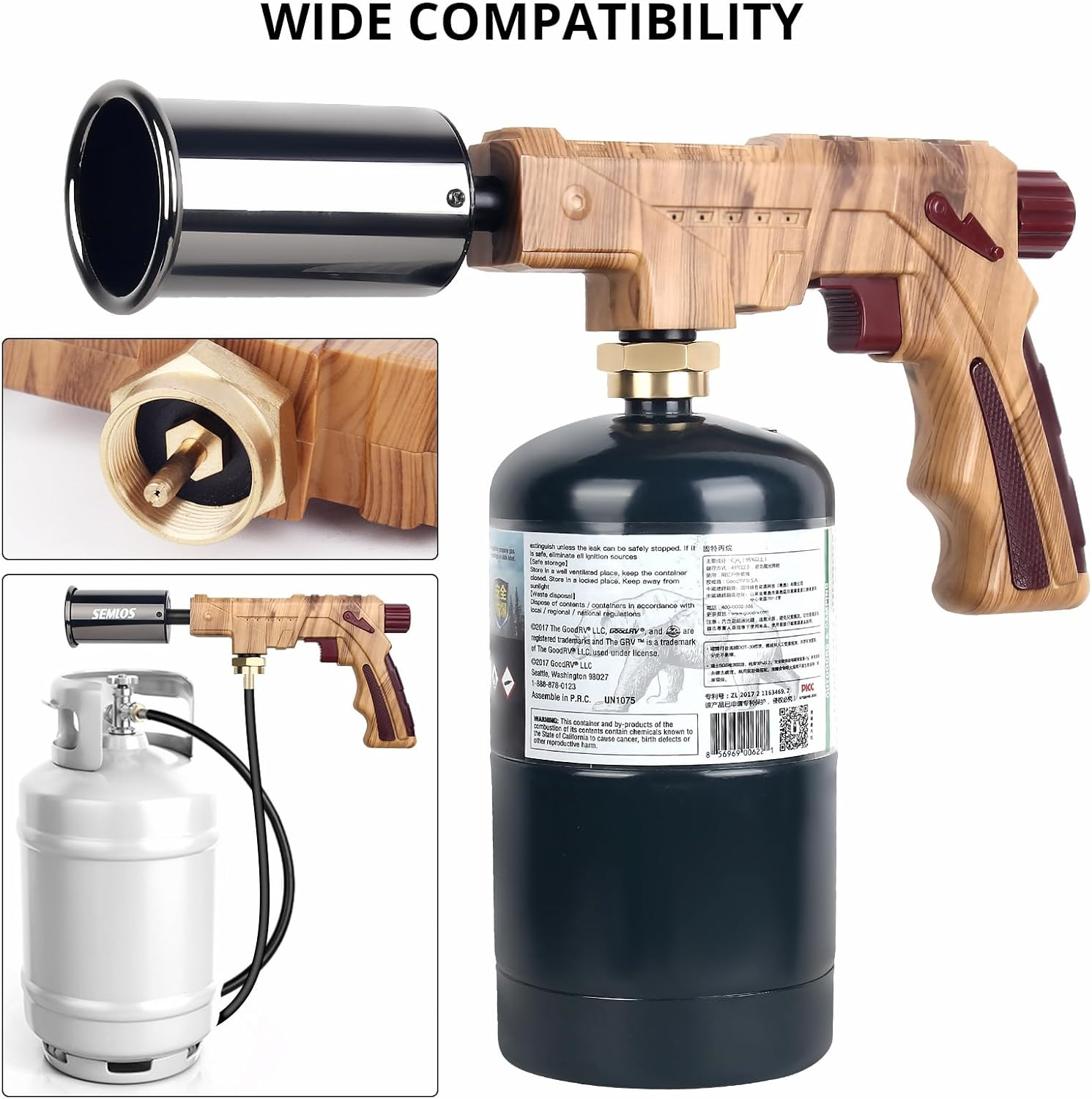 Semlos Propane Torch - Kitchen Torch - Powerful Grill Gun - Charcoal Lighter - Campfire Starter - Sous Vide - Chef Blow Torch for Searing Steak & Creme Brulee & Bbq(Propane Tank Not Included)