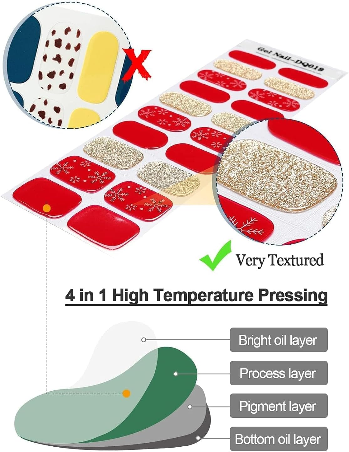 EBANKU Christmas Gel Nail Strips, Golden Red Gel Polish Strips - Long Lasting, Waterproof Full Nail Wraps - Includes Stick, File, Wipes & Sealing (UV/LED Lamp Required) - Golden  Red image number 3