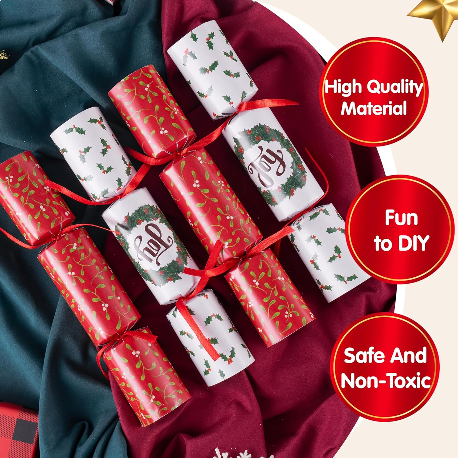 JOYIN 10 Pack 10&rdquo; Christmas Party Favor Non-Snap with Classic Design, with Party Hat, Joke & Little Gift Inside, for Xmas Gift, Christmas Seasonal Holiday Dinner Traditions image number 1