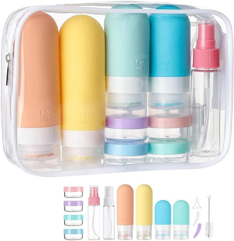 Silicone Travel Bottles Set &ndash; 17-Piece Portable Toiletry Bottles for Shampoo, Conditioner, Lotion & Liquids &ndash; Leak-Proof, Refillable, Squeezable Travel Containers for Carry-On & Luggage