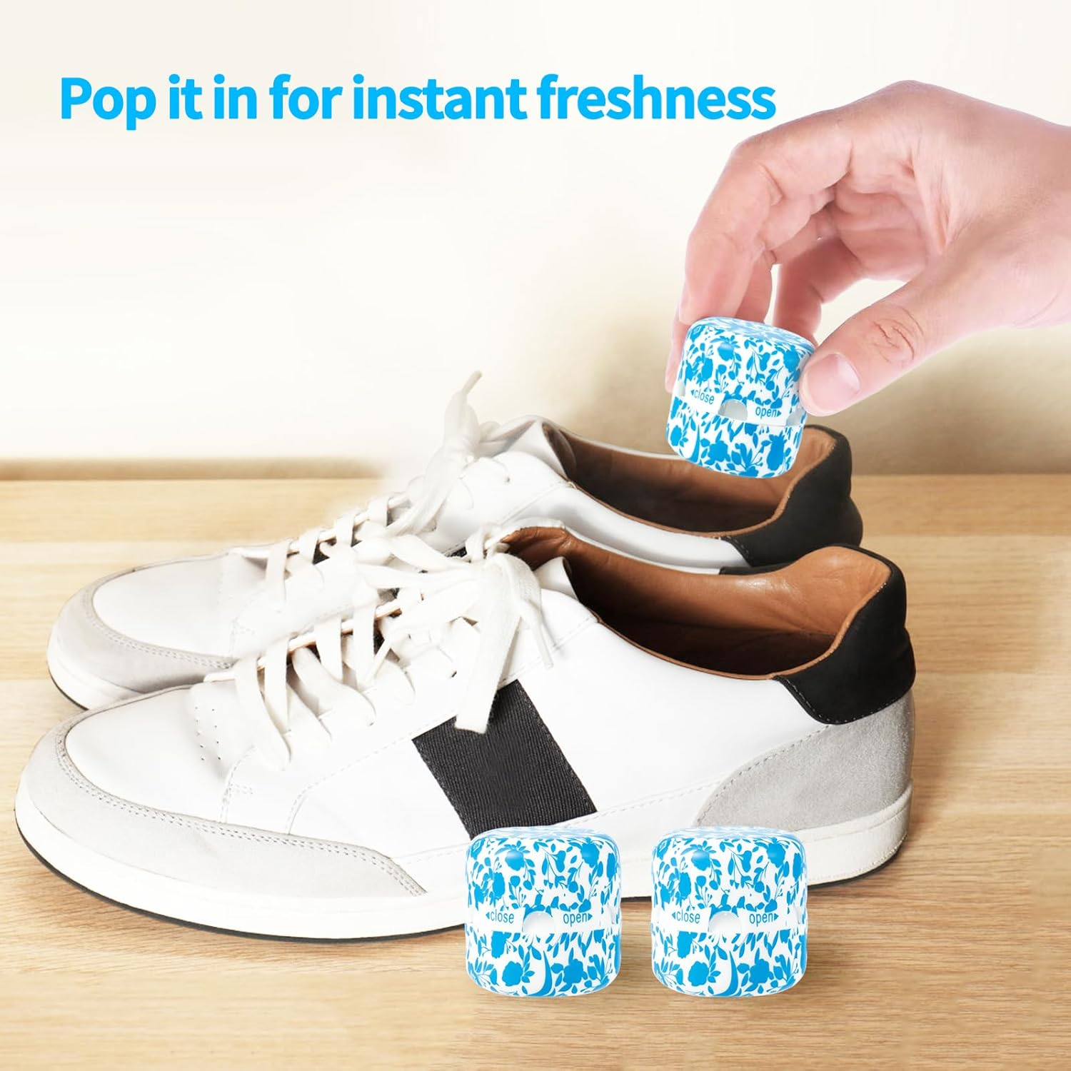 Eco-Fused Deodorizing Pods for Sneakers, Lockers, Gym Bags - 8 Pack - Shoe Deodorizer - Also Great for Homes, Offices and Cars - Easy Twist Lock/Open Mechanism - Ocean Fresh/Linen Scent