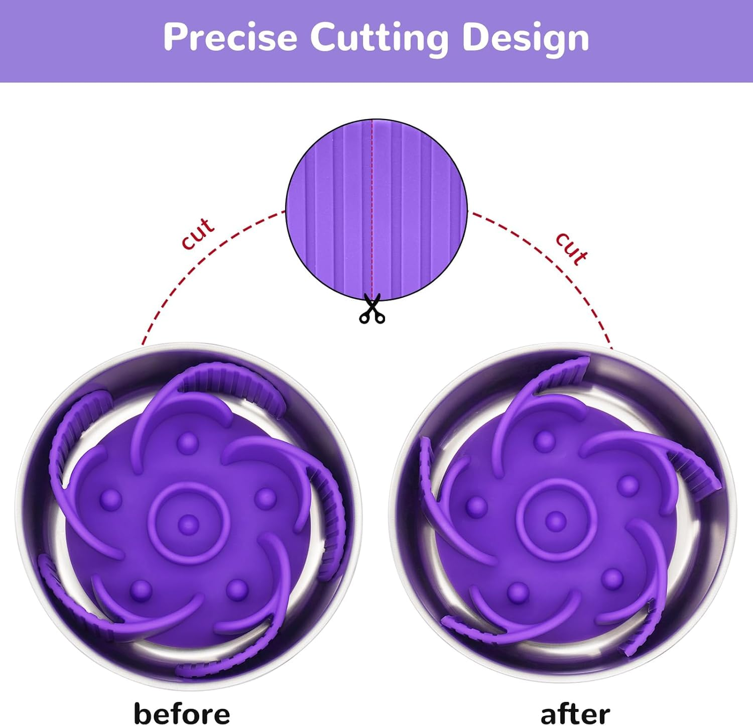 Mateeylife Slow Feeder Dog Bowl Insert with Suction Cups Dog Slow Eating Feeder Insert for Small Breed Medium Large Sized Dog, Fit into Basic Bowls and Elevated Dog&Cat Bowls Purple image number 6